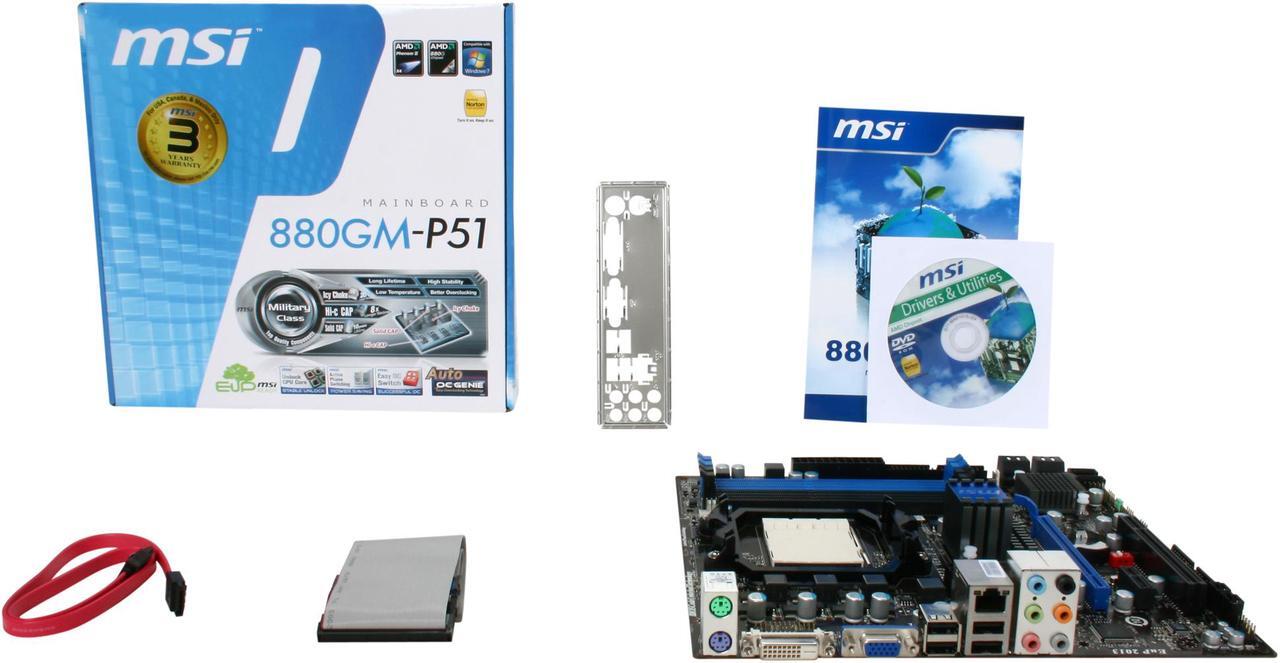 Alt view image 5 of 5 - MSI 880GM-P51 AM3 AMD 880G Micro ATX AMD Motherboard