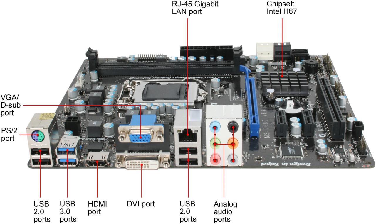 Alt view image 2 of 5 - MSI H67MA-E35 (B3) LGA 1155 Intel H67 HDMI SATA 6Gb/s USB 3.0 Micro ATX Intel Motherboard