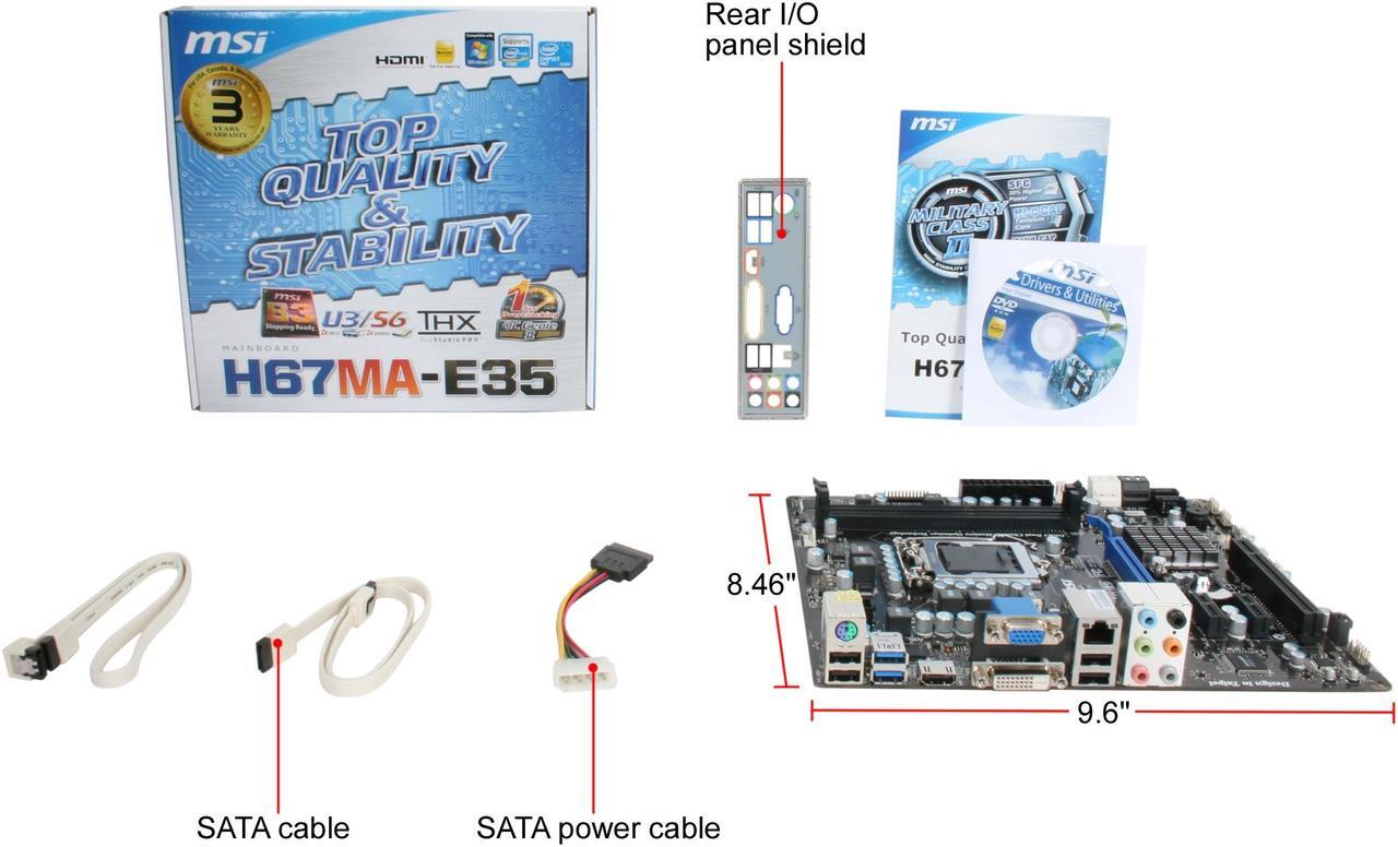 Alt view image 5 of 5 - MSI H67MA-E35 (B3) LGA 1155 Intel H67 HDMI SATA 6Gb/s USB 3.0 Micro ATX Intel Motherboard