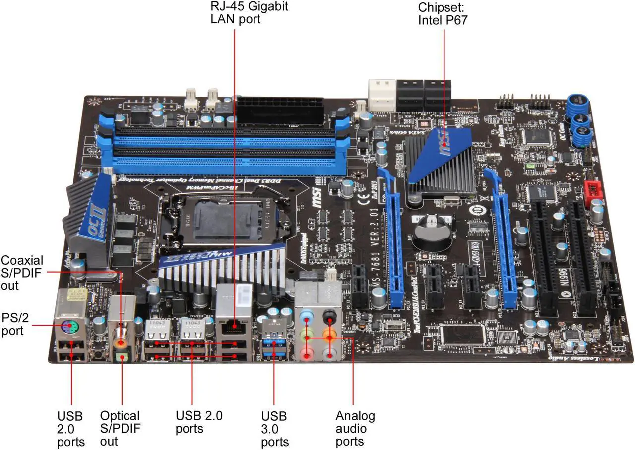 Alt view image 2 of 5 - MSI P67A-GD53 (B3) LGA 1155 Intel P67 USB 3.0 ATX Intel Motherboard with UEFI BIOS