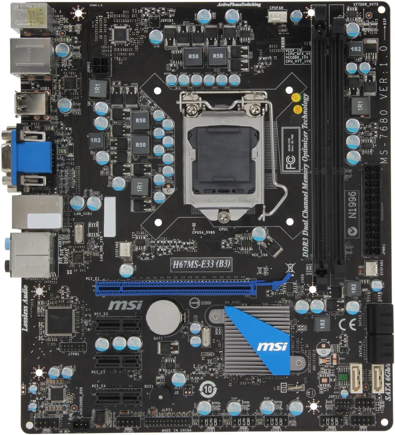 Alt view image 3 of 5 - MSI H67MS-E33 (B3) LGA 1155 Intel H67 HDMI Micro ATX Intel Motherboard
