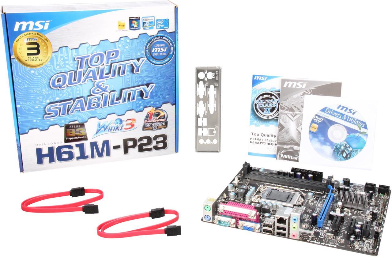 Alt view image 5 of 5 - MSI H61M-P23 (B3) LGA 1155 Intel H61 Micro ATX Intel Motherboard