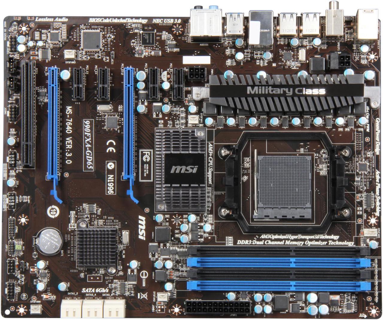 Alt view image 3 of 5 - MSI 990FXA-GD65 AM3+ AMD 990FX SATA 6Gb/s USB 3.0 ATX AMD Motherboard