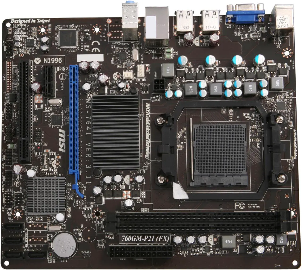 Alt view image 3 of 5 - MSI 760GM-P21 (FX) AM3+ AMD 760G Micro ATX AMD Motherboard