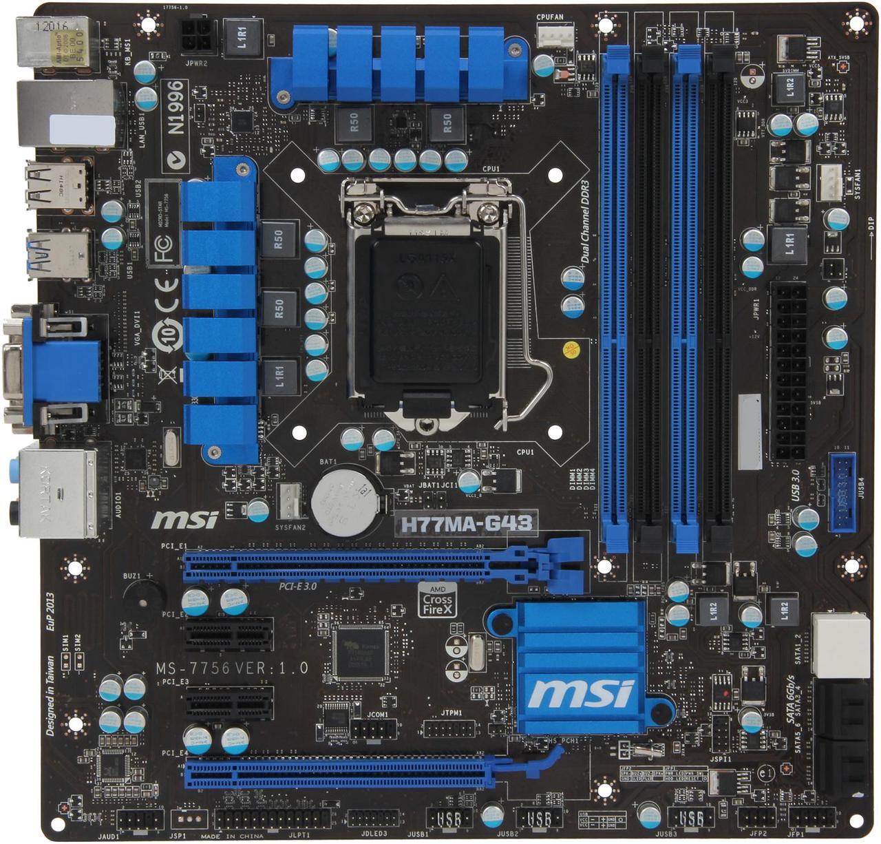Alt view image 3 of 5 - MSI H77MA-G43 LGA 1155 Intel H77 USB 3.0 Micro ATX Intel Motherboard with UEFI BIOS