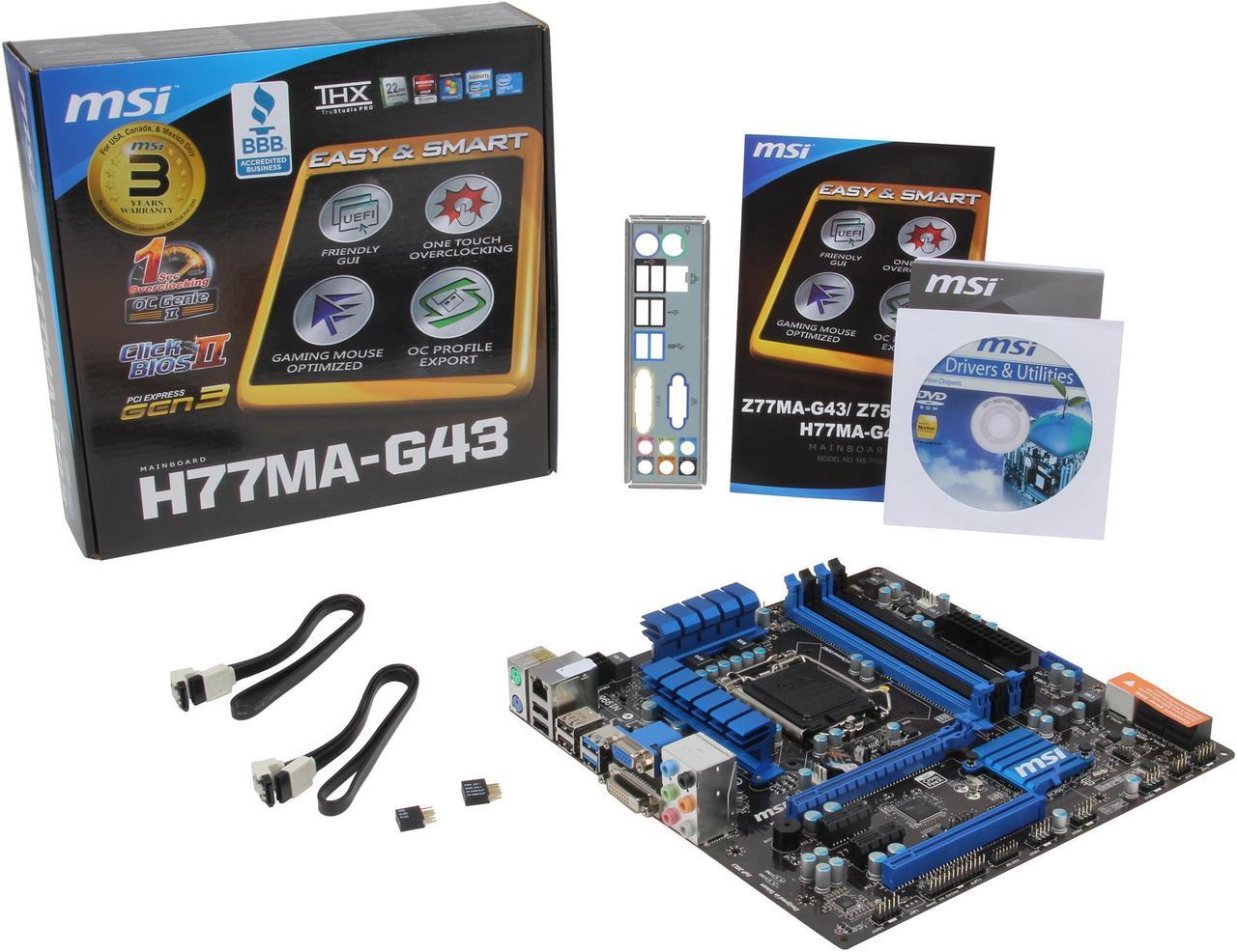 Alt view image 5 of 5 - MSI H77MA-G43 LGA 1155 Intel H77 USB 3.0 Micro ATX Intel Motherboard with UEFI BIOS