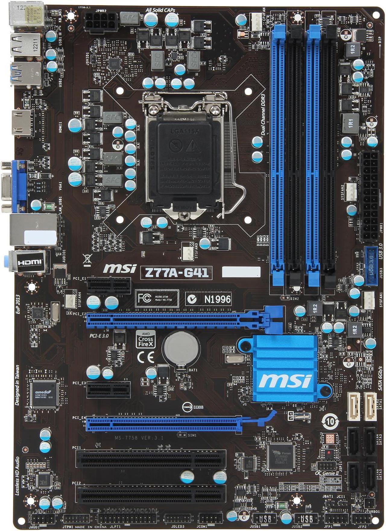 Alt view image 3 of 5 - MSI Z77A-G41 LGA 1155 Intel Z77 HDMI USB 3.0 ATX Intel Motherboard with UEFI BIOS