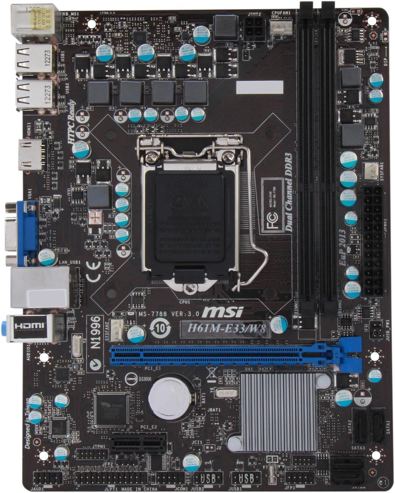 Alt view image 3 of 5 - MSI H61M-E33/W8 LGA 1155 Intel H61 HDMI Micro ATX Intel Motherboard with UEFI BIOS