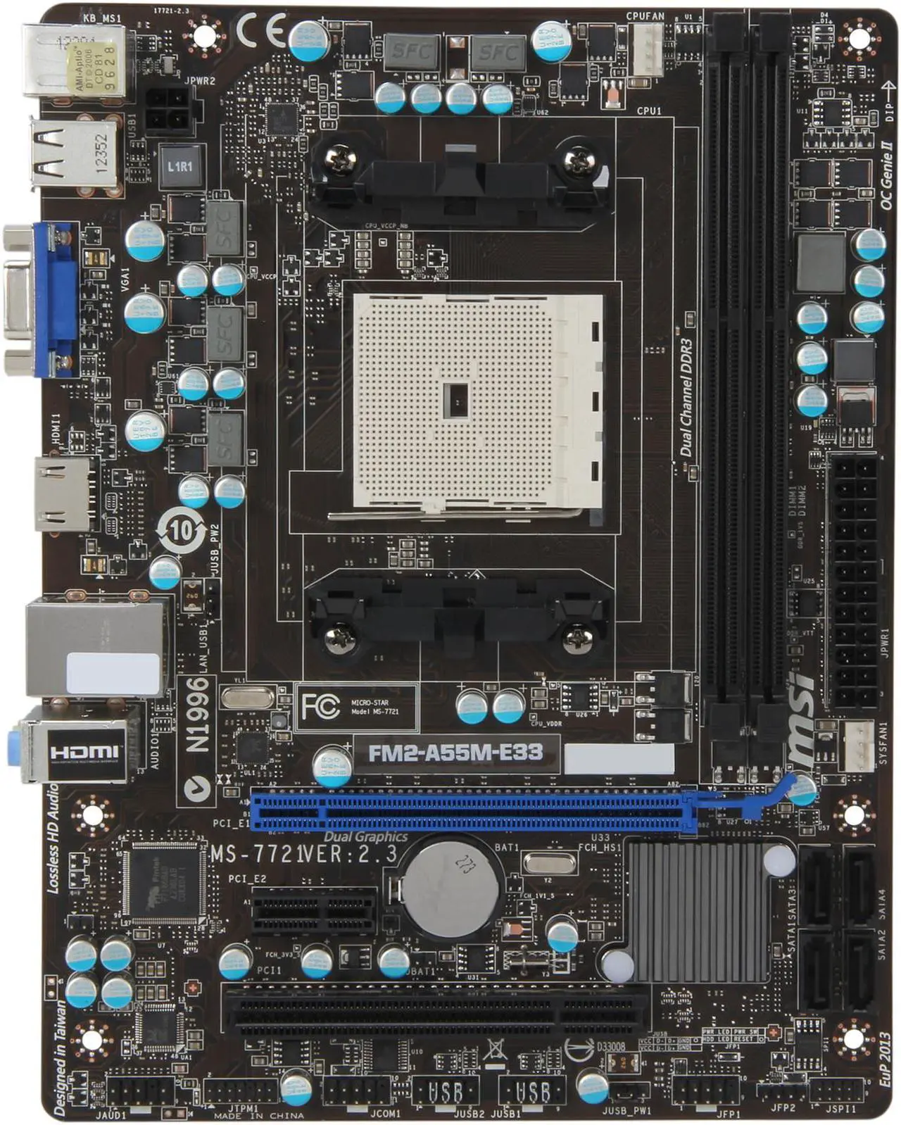 Alt view image 3 of 5 - MSI FM2-A55M-E33 FM2 AMD A55 (Hudson D2) HDMI Micro ATX AMD Motherboard with UEFI BIOS