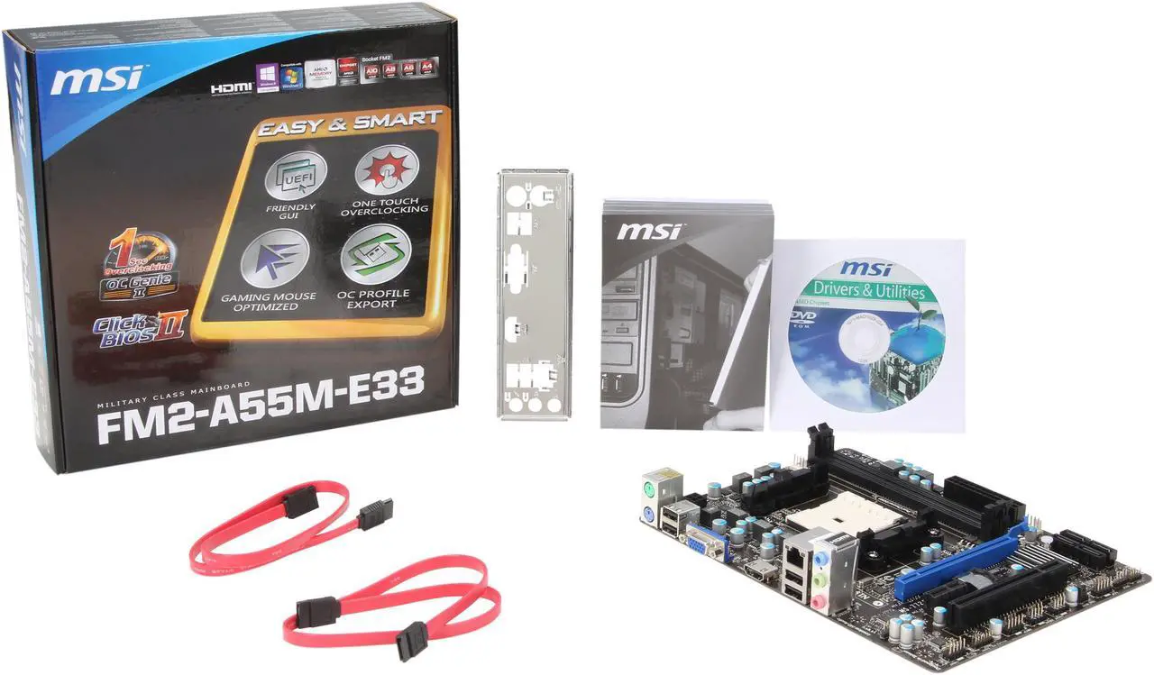 Alt view image 5 of 5 - MSI FM2-A55M-E33 FM2 AMD A55 (Hudson D2) HDMI Micro ATX AMD Motherboard with UEFI BIOS
