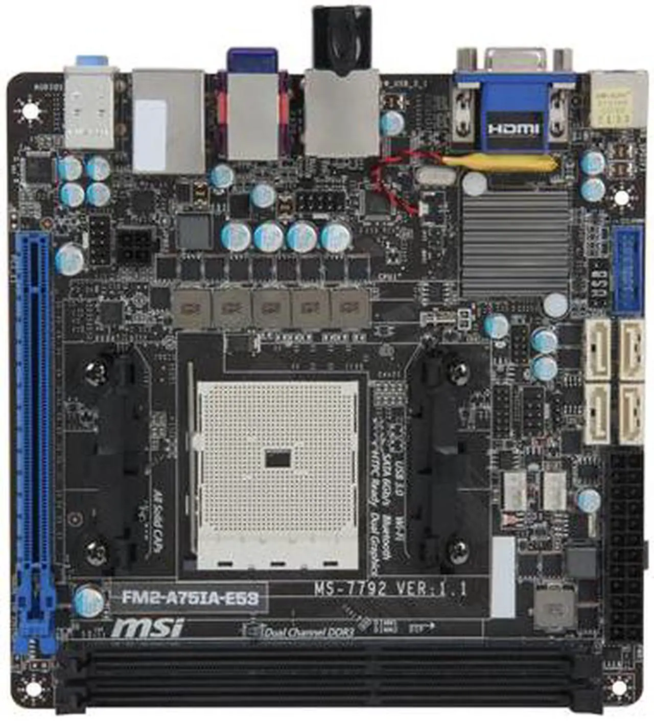 Alt view image 3 of 5 - MSI FM2-A75IA-E53 FM2 AMD A75 (Hudson D3) USB 3.0 HDMI Mini ITX AMD Motherboard