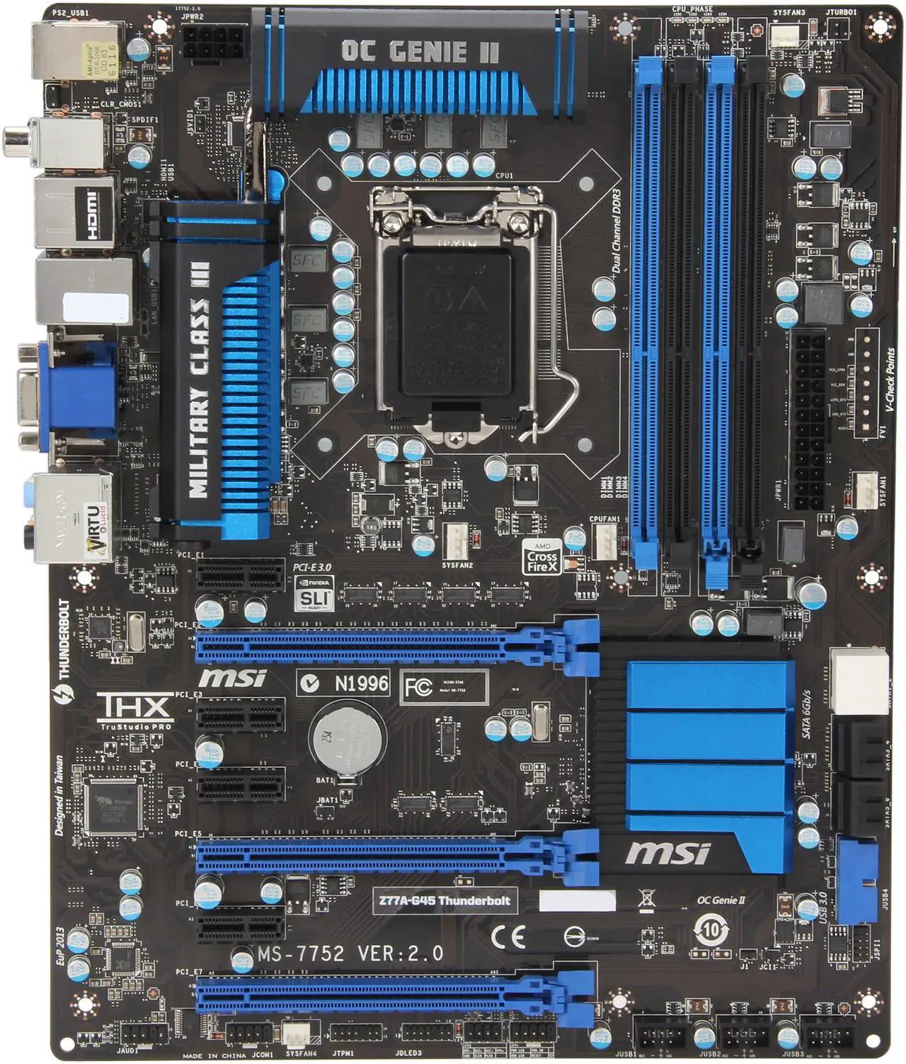 Alt view image 3 of 5 - MSI Z77A-G45 Thunderbolt LGA 1155 Intel Z77 HDMI USB 3.0 ATX Intel Motherboard with UEFI BIOS