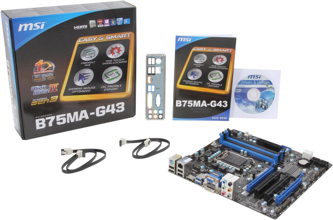 Alt view image 5 of 5 - MSI B75MA-G43 LGA 1155 Intel B75 HDMI USB 3.0 Micro ATX Intel Motherboard with UEFI BIOS