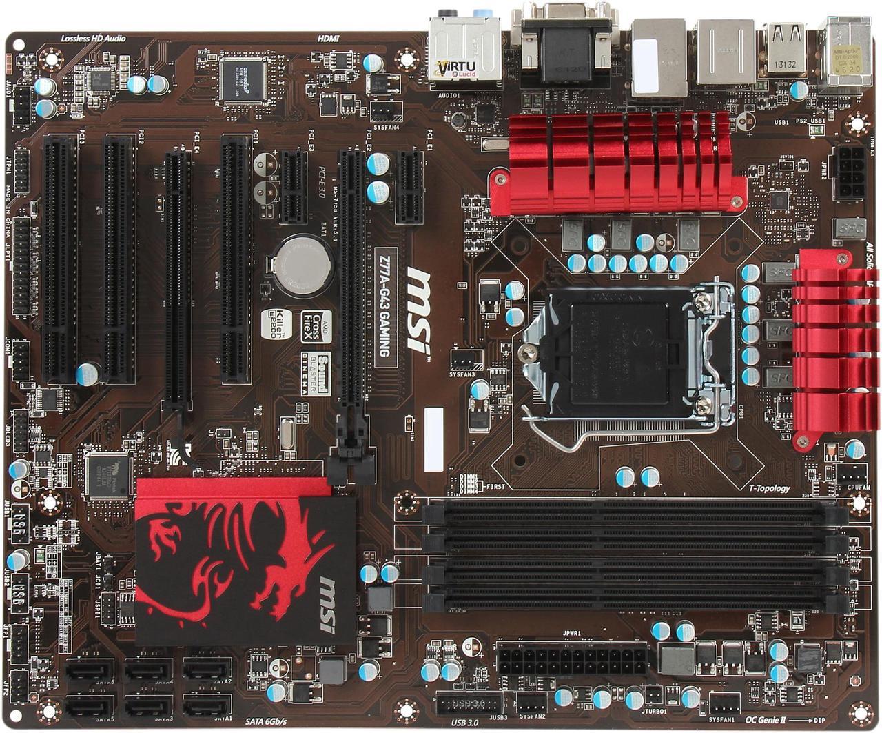 Alt view image 3 of 5 - MSI Z77A-G43 Gaming LGA 1155 Intel Z77 HDMI SATA 6Gb/s USB 3.0 ATX Intel Motherboard