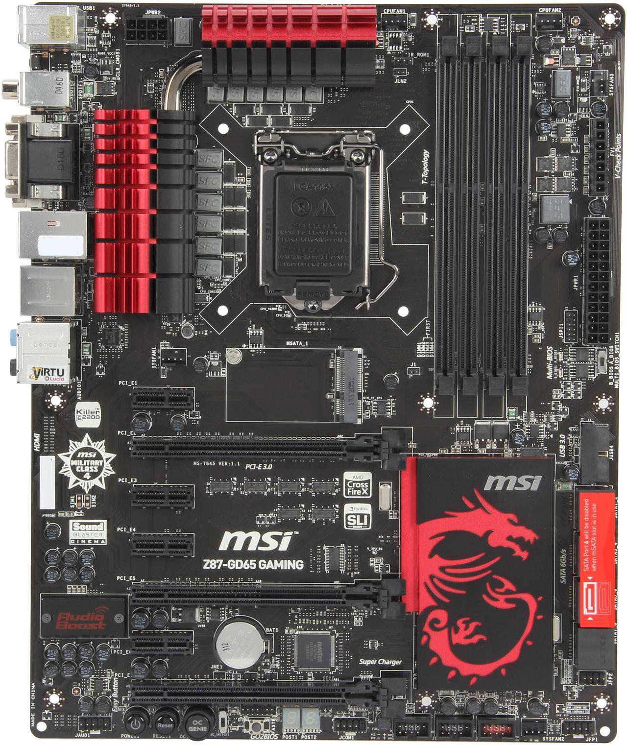 Alt view image 3 of 5 - MSI Z87-GD65 Gaming LGA 1150 Intel Z87 HDMI SATA 6Gb/s USB 3.0 ATX Extreme OC High Performance Triple CFX/ SLI  Intel Motherboard