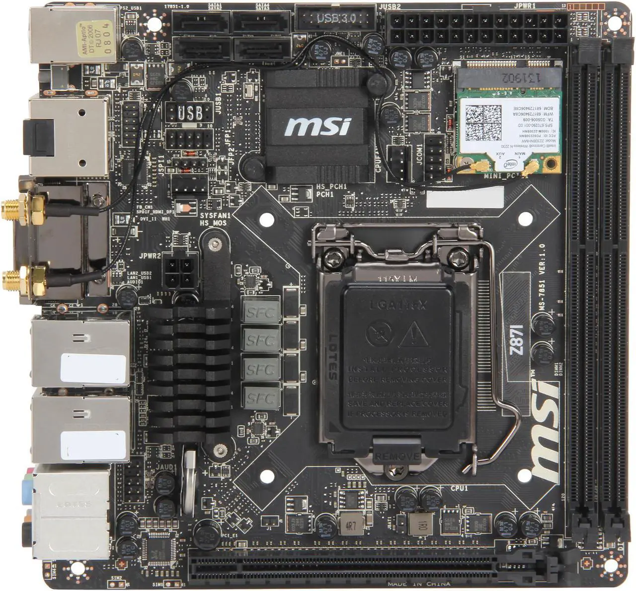 Alt view image 3 of 5 - MSI Z87I LGA 1150 Intel Z87 HDMI USB 3.0 Mini ITX Intel Motherboard