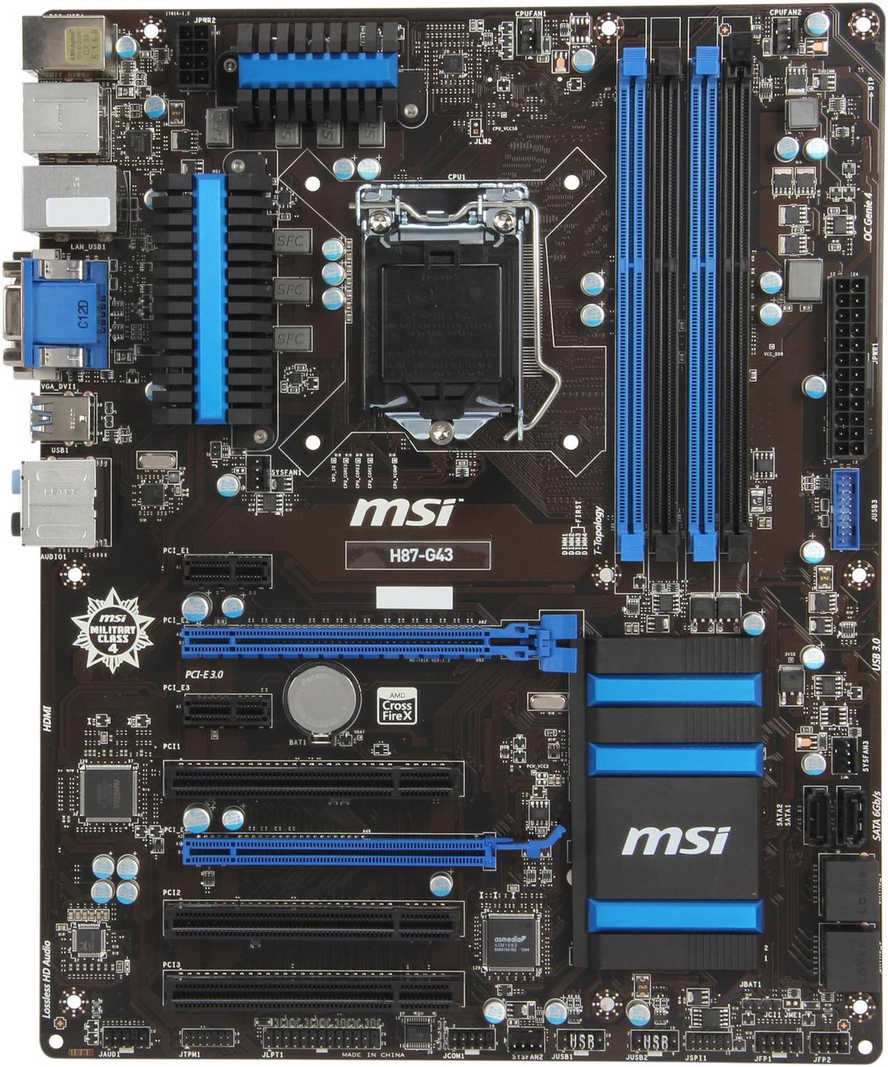 Alt view image 3 of 5 - MSI H87-G43 LGA 1150 Intel H87 HDMI SATA 6Gb/s USB 3.0 ATX High Performance CF Intel Motherboard