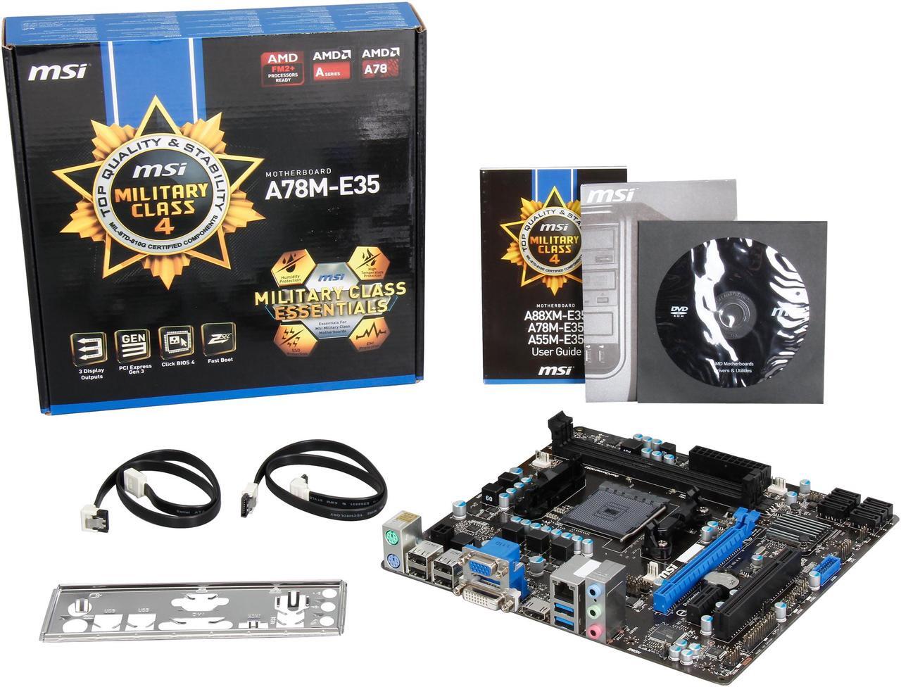 Alt view image 6 of 5 - MSI A78M-E35 FM2+ / FM2 AMD A78 (Bolton D3) SATA 6Gb/s USB 3.0 HDMI Micro ATX AMD Motherboard