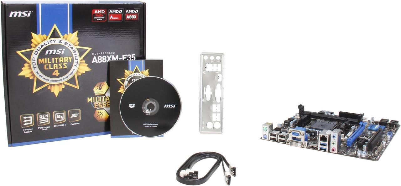 Alt view image 5 of 5 - MSI A88XM-E35 FM2+ / FM2 AMD A88X (Bolton D4) SATA 6Gb/s USB 3.0 HDMI Micro ATX AMD Motherboard