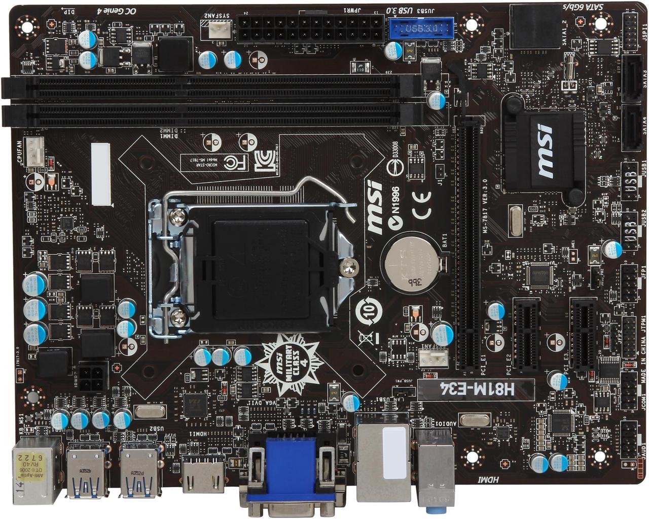 Alt view image 4 of 5 - MSI H81M-E34 LGA 1150 Intel H81 HDMI SATA 6Gb/s USB 3.0 Micro ATX Intel Motherboard