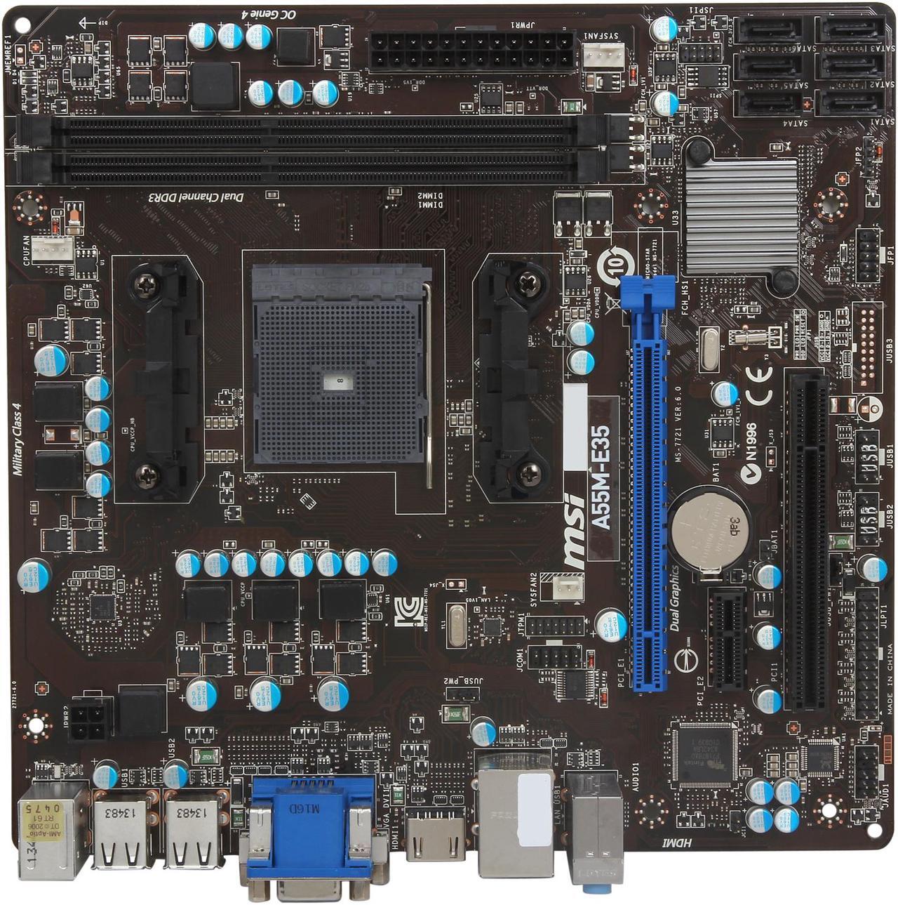 Alt view image 3 of 5 - MSI A55M-E35 FM2+ / FM2 AMD A55 (Hudson D2) HDMI Micro ATX AMD Motherboard
