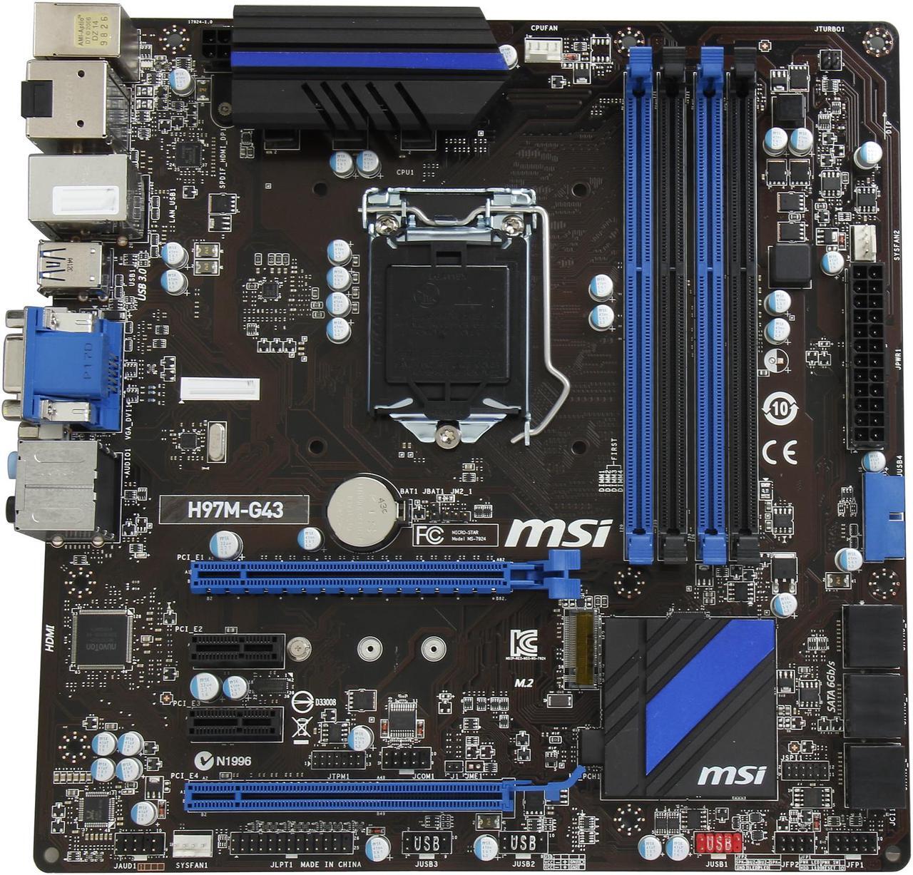 Alt view image 4 of 5 - MSI H97M-G43 LGA 1150 Intel H97 HDMI USB 3.0 Micro ATX Intel Motherboard