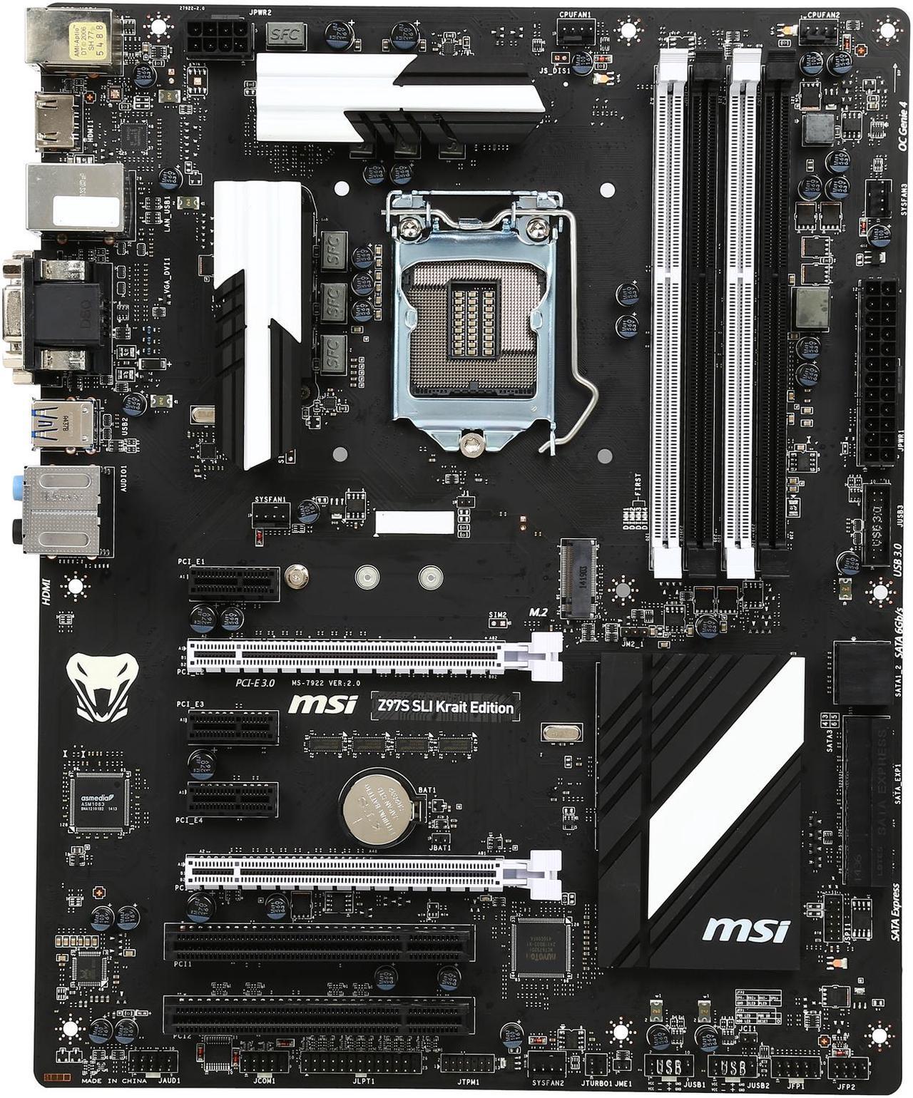 Alt view image 4 of 5 - MSI Z97S SLI Krait Edition LGA 1150 Intel Z97 HDMI SATA 6Gb/s USB 3.0 ATX Intel Motherboard