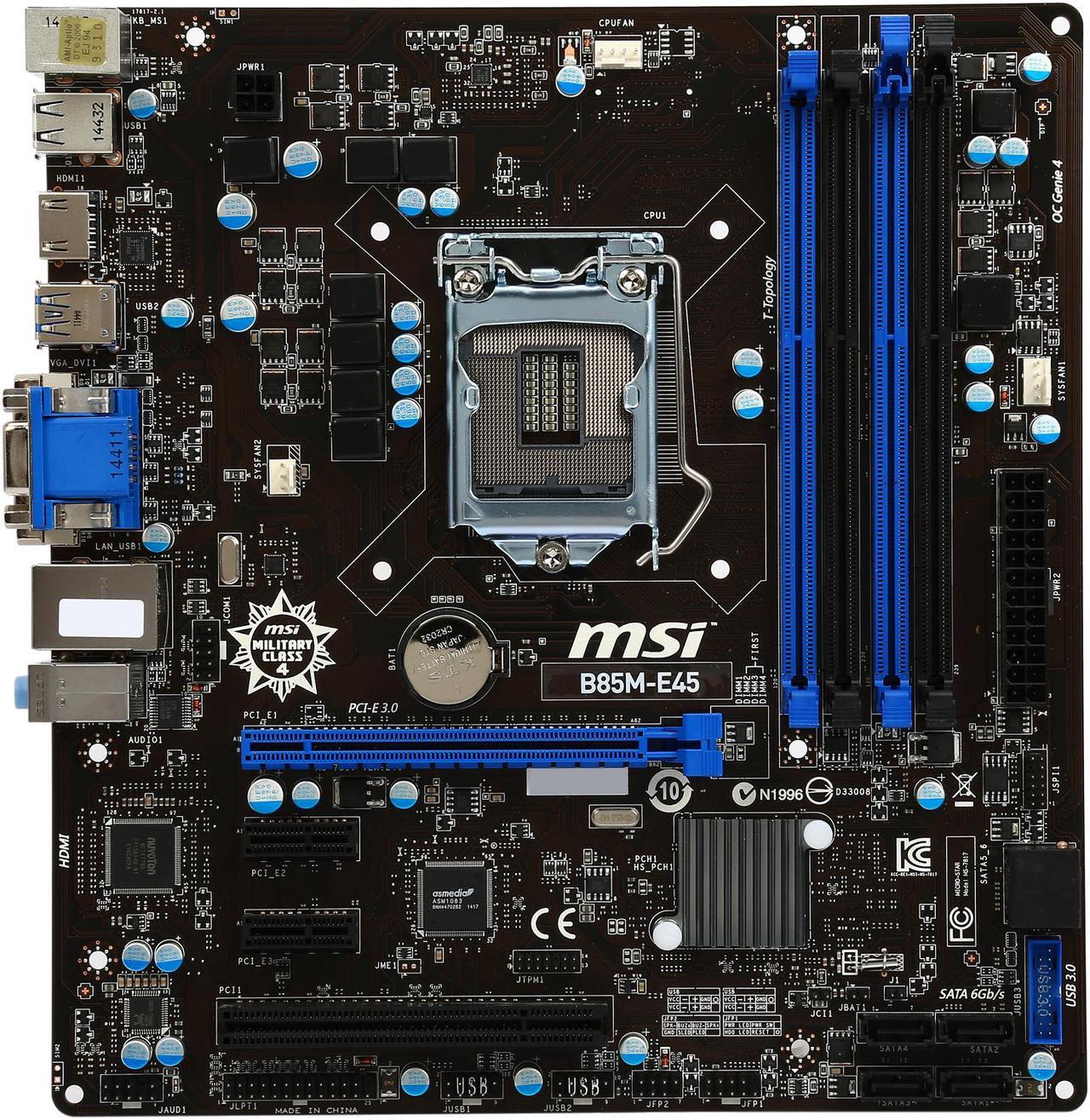 Alt view image 4 of 5 - MSI B85M-E45 LGA 1150 Intel B85 HDMI USB 3.0 Micro ATX Intel Motherboard