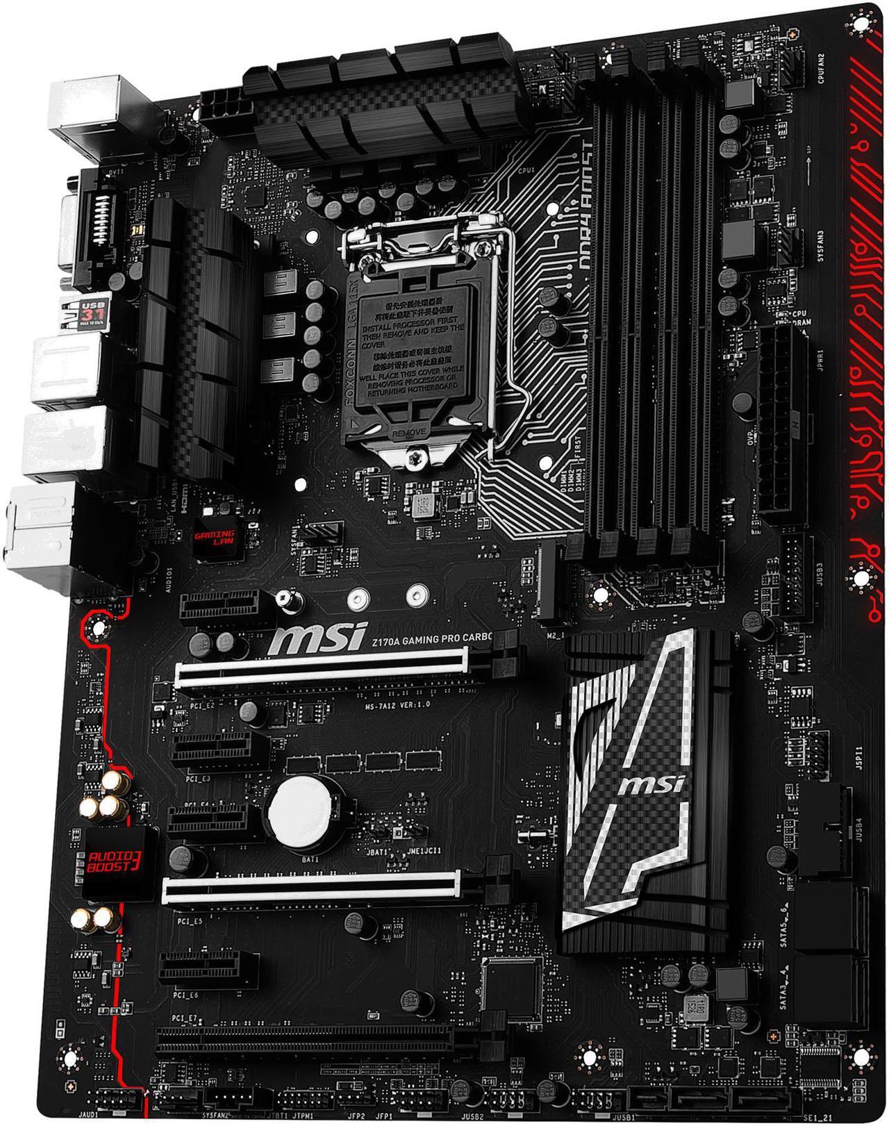 Alt view image 3 of 4 - MSI Z170A Gaming Pro Carbon LGA 1151 Intel Z170 HDMI USB 3.1 ATX Intel Motherboard