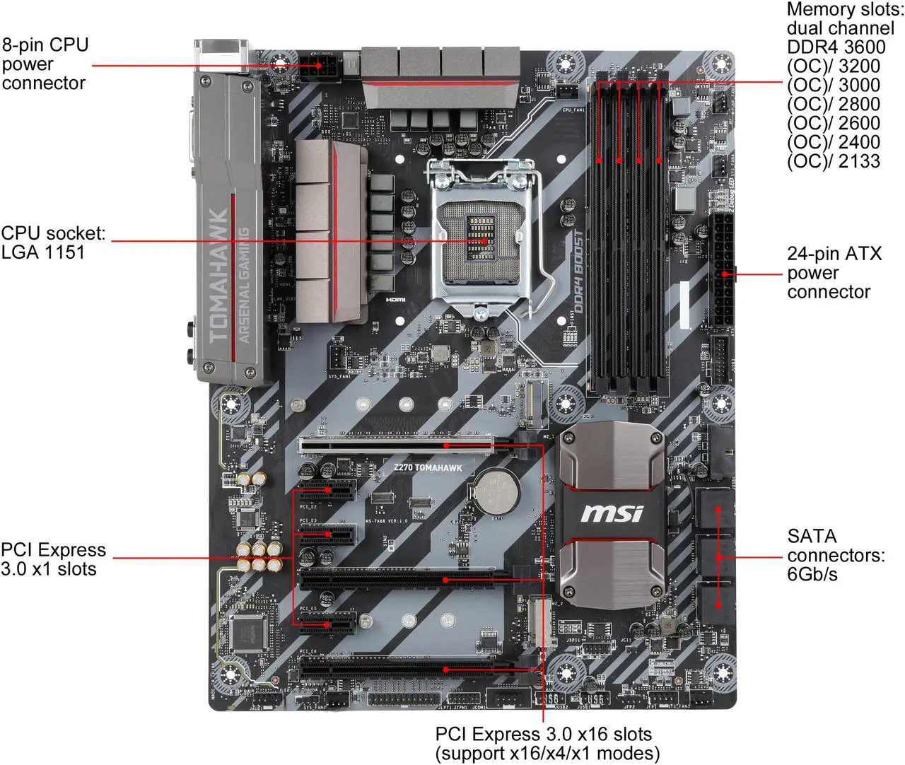 Alt view image 13 of 14 - MSI Z270 TOMAHAWK LGA 1151 Intel Z270 HDMI USB 3.1 ATX Intel Motherboard