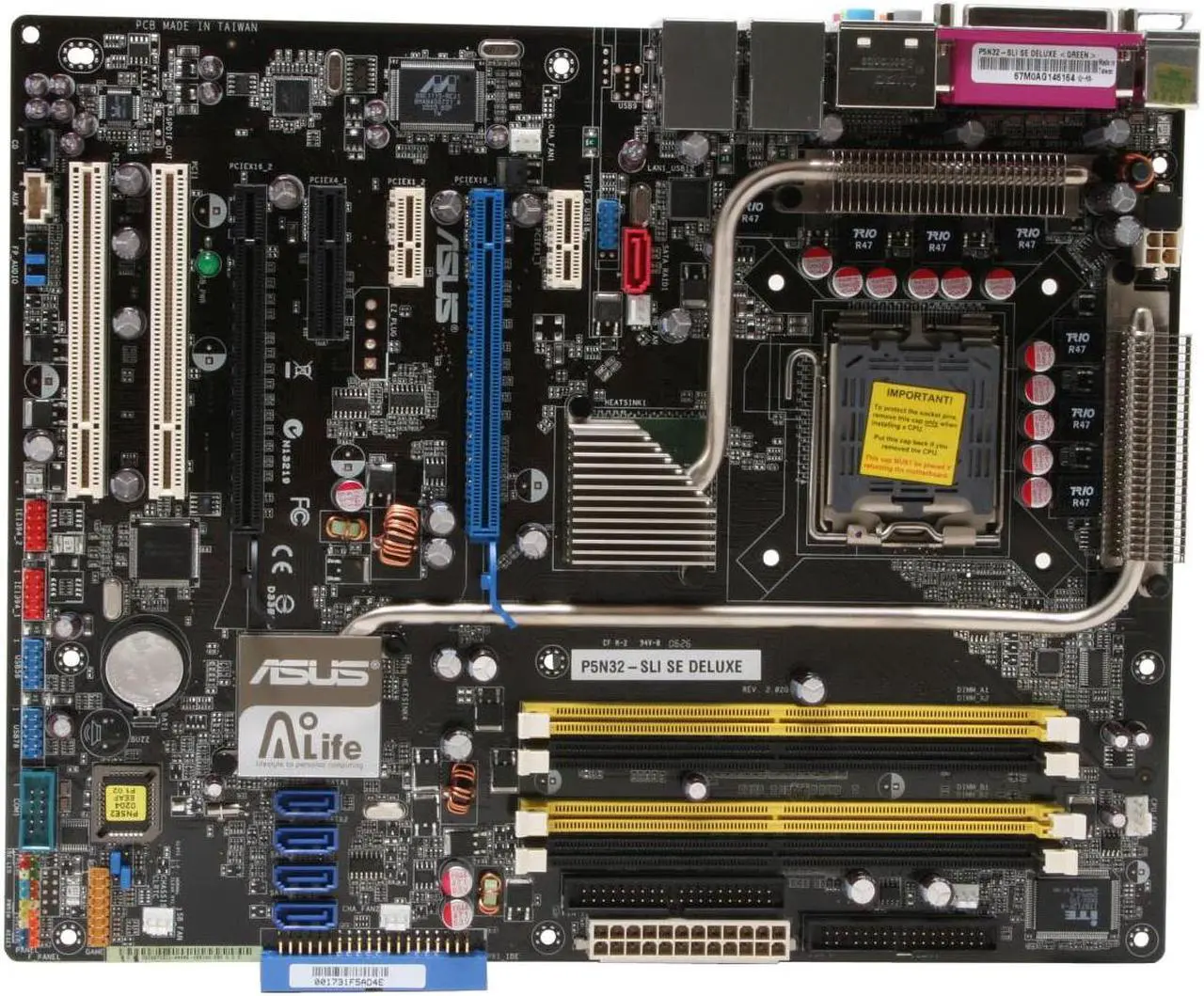 Alt view image 3 of 5 - ASUS P5N32-SLI SE Deluxe LGA 775 NVIDIA nForce4 SLI x 16 ATX Intel Motherboard