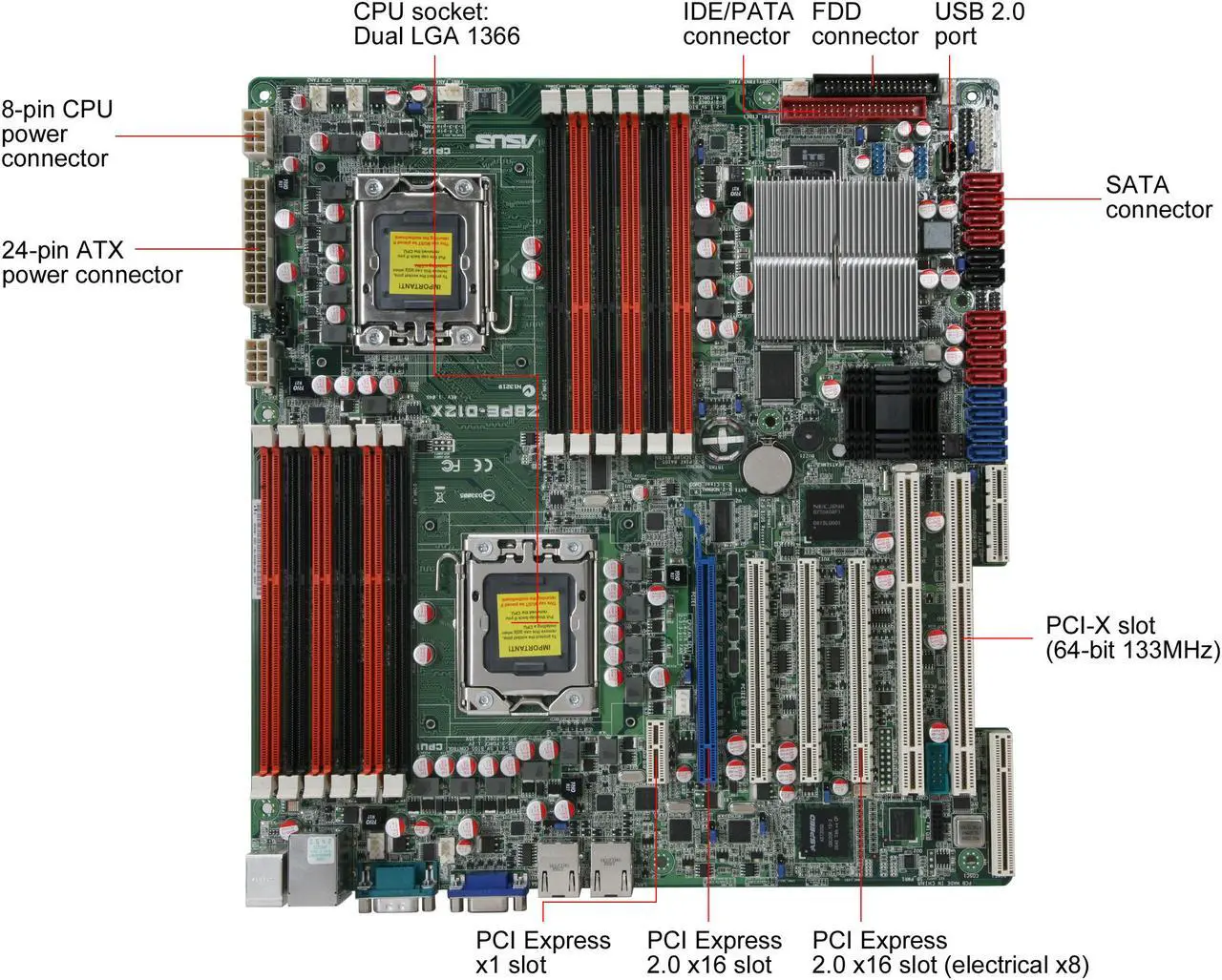 Alt view image 3 of 5 - ASUS Z8PE-D12X(ASMB4-IKVM) Dual LGA 1366 Intel 5520 Tylersburg SSI EEB Dual Intel Xeon 5500 and 5600 Series w/ Remote Management, PCI-X Server Motherboard