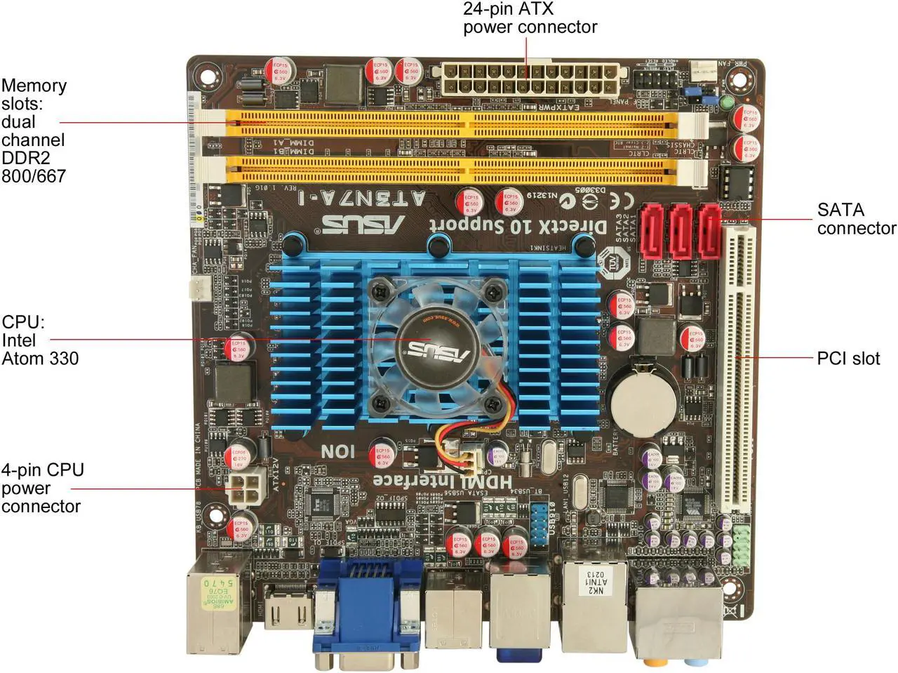 Alt view image 9 of 11 - ASUS AT3N7A-I Intel Atom 330 (1M Cache, 1.6GHz, Dual-Core) NVIDIA ION Mini ITX Motherboard / CPU Combo