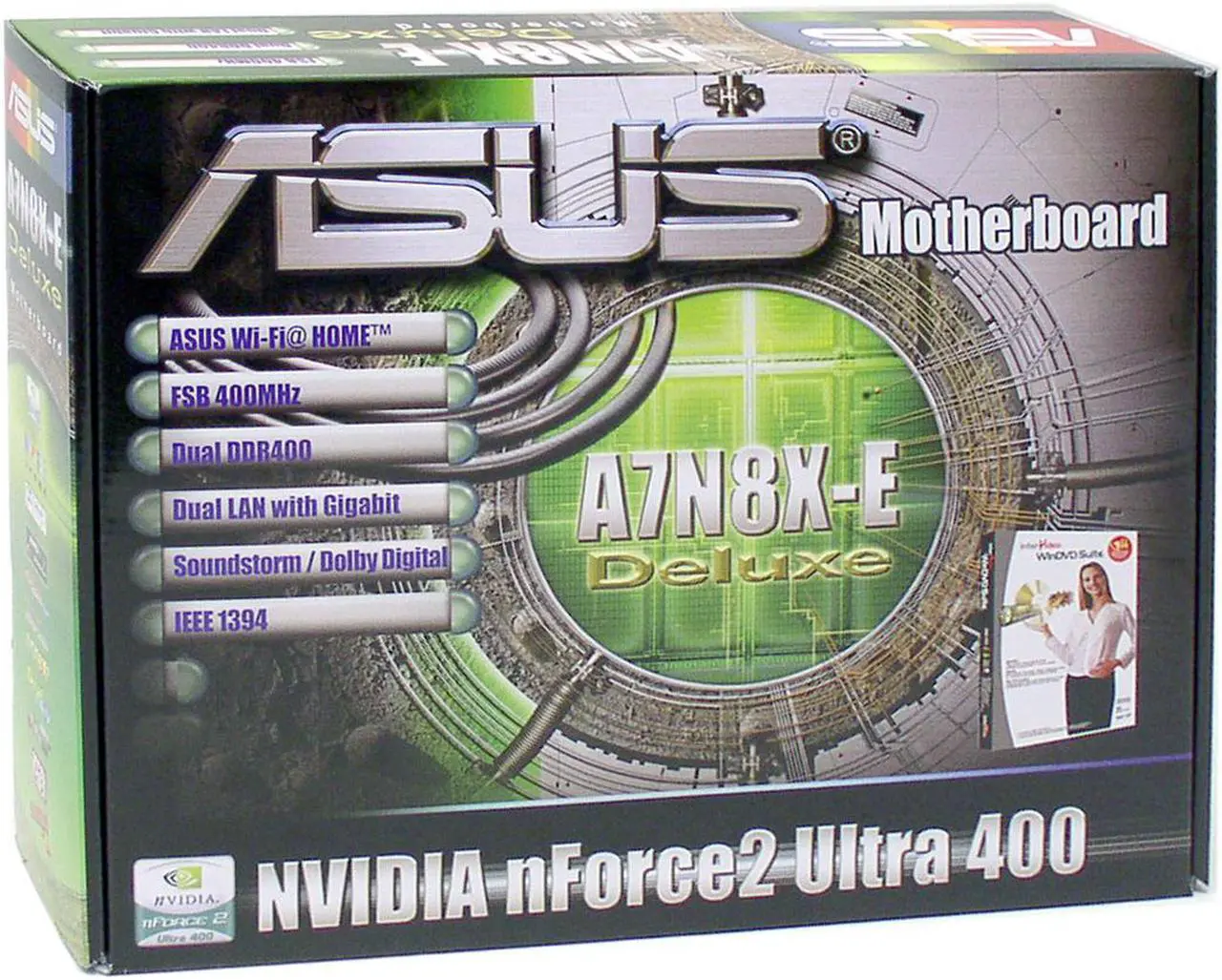 Alt view image 4 of 4 - ASUS A7N8X-E Deluxe 462(A) NVIDIA nForce2 Ultra 400 ATX AMD Motherboard