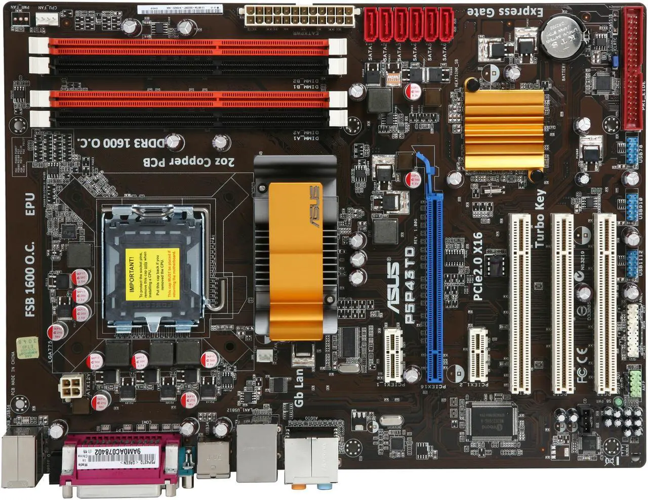 Alt view image 3 of 5 - ASUS P5P43TD LGA 775 Intel P43 ATX Intel Motherboard