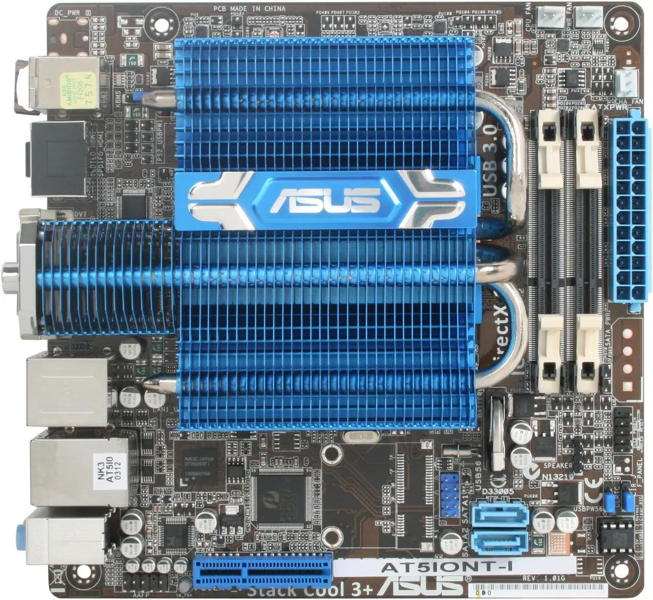 Alt view image 3 of 5 - ASUS AT5IONT-I Intel Atom D525 (1.8GHz, dual-core) BGA559 Intel NM10 Mini ITX Motherboard / CPU Combo