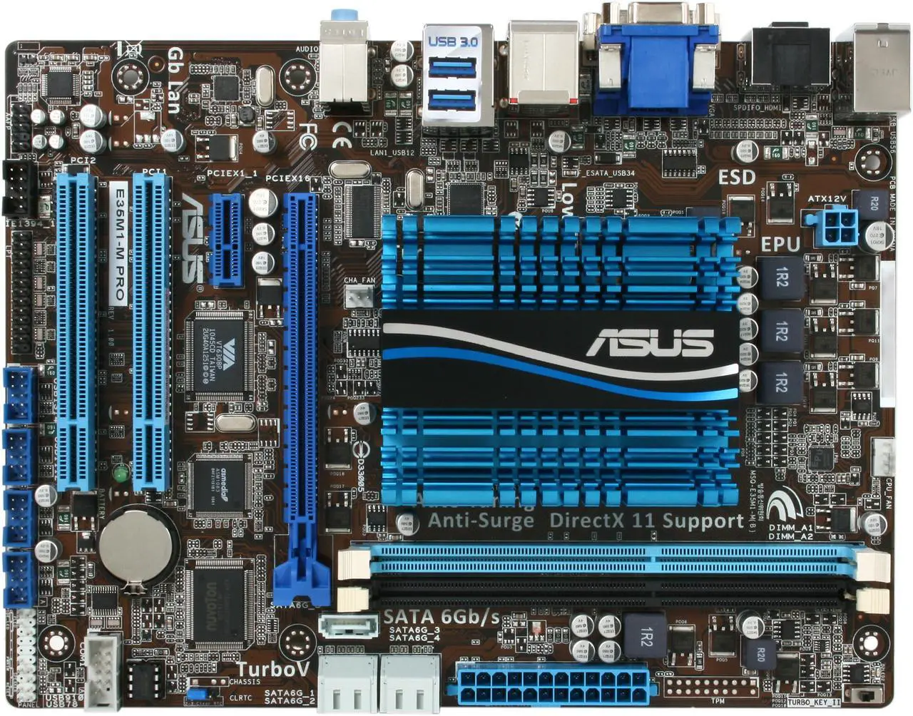 Alt view image 3 of 5 - ASUS E35M1-M PRO Fusion AMD E-350 APU (1.6GHz, Dual-Core) AMD Hudson M1 Micro ATX Motherboard/CPU Combo