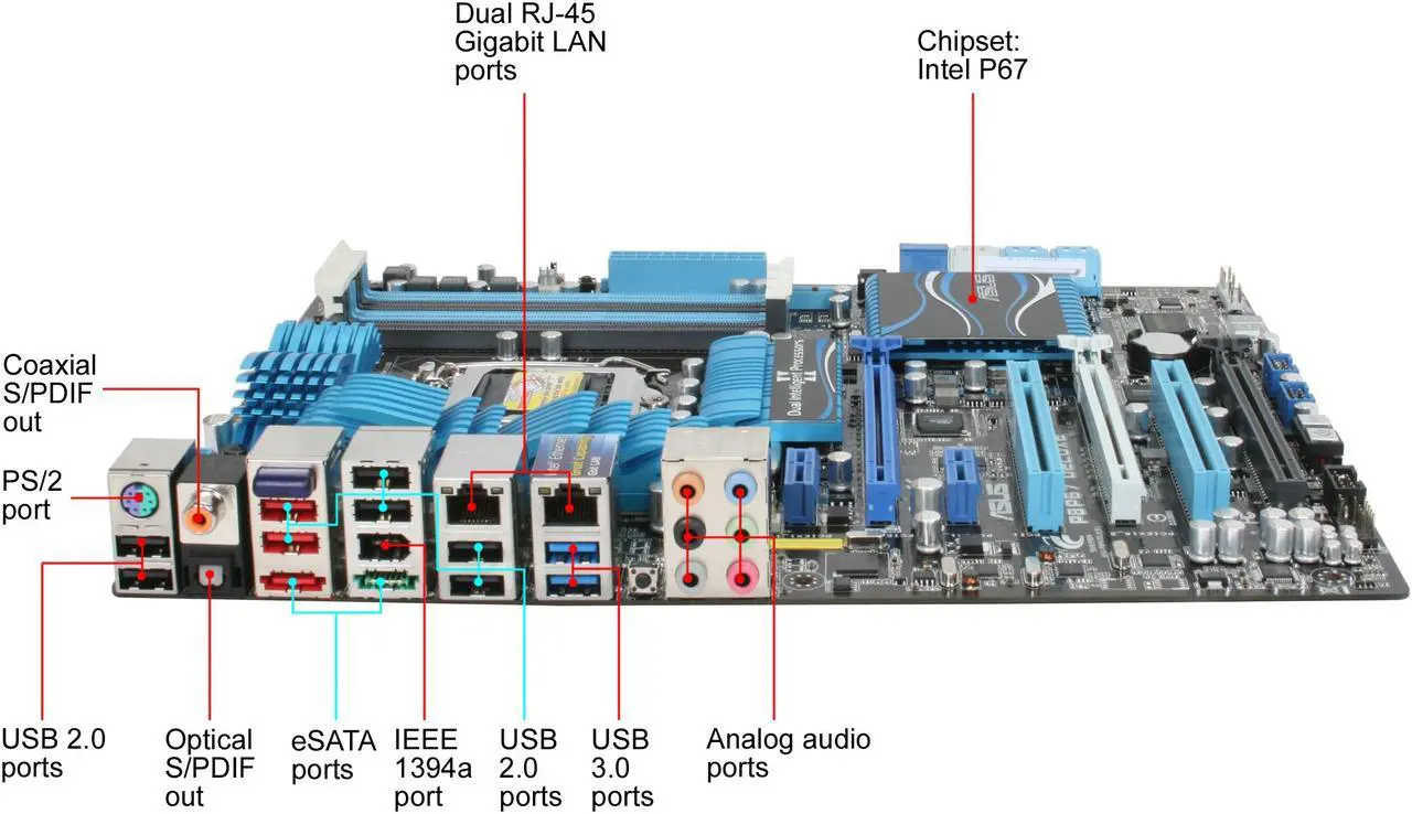 Alt view image 2 of 5 - ASUS P8P67 DELUXE (REV 3.0) LGA 1155 Intel P67 USB 3.0 ATX Intel Motherboard with UEFI BIOS
