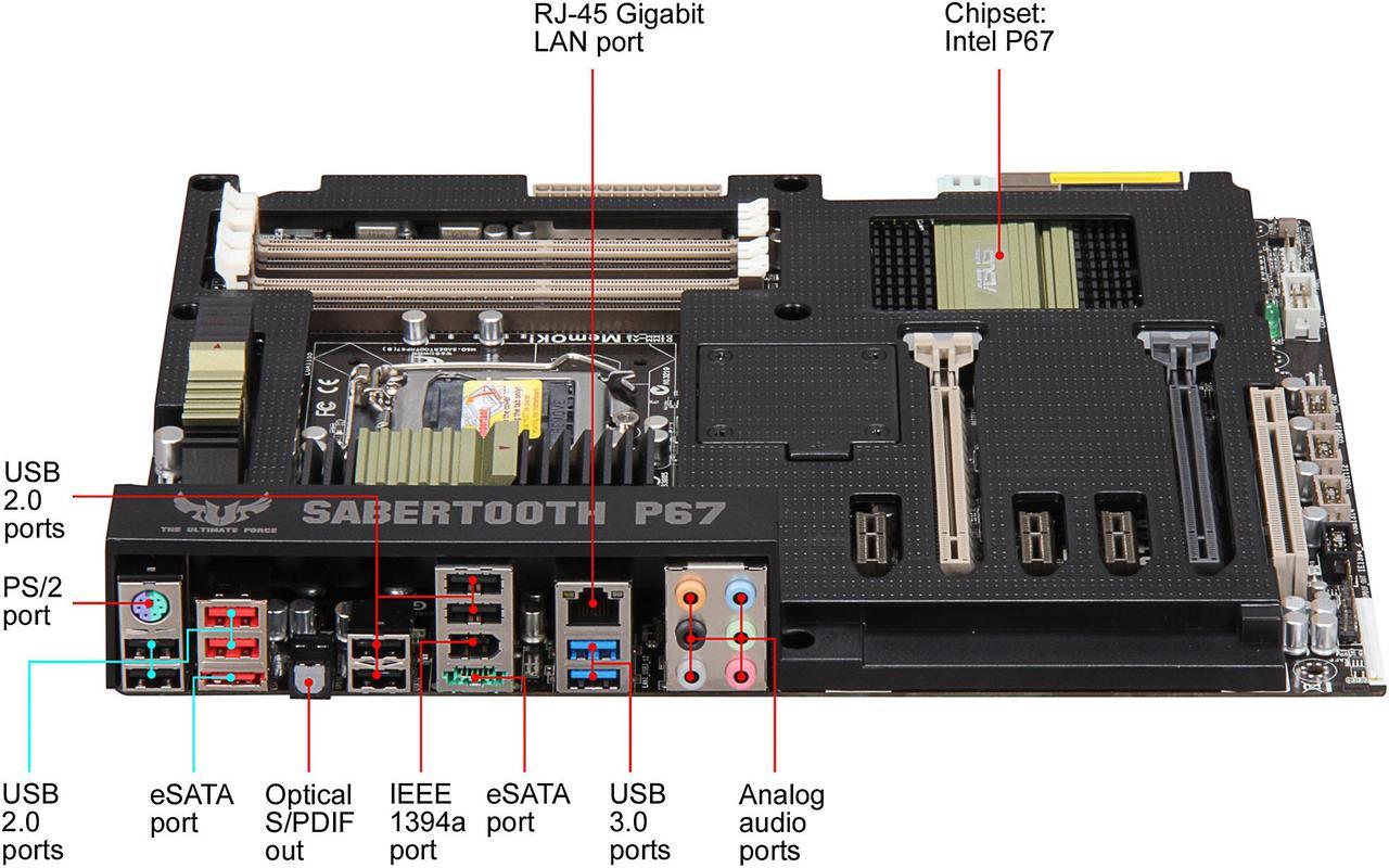 Alt view image 2 of 5 - ASUS SABERTOOTH P67 (REV 3.0) LGA 1155 Intel P67 SATA 6Gb/s USB 3.0 ATX Intel Motherboard