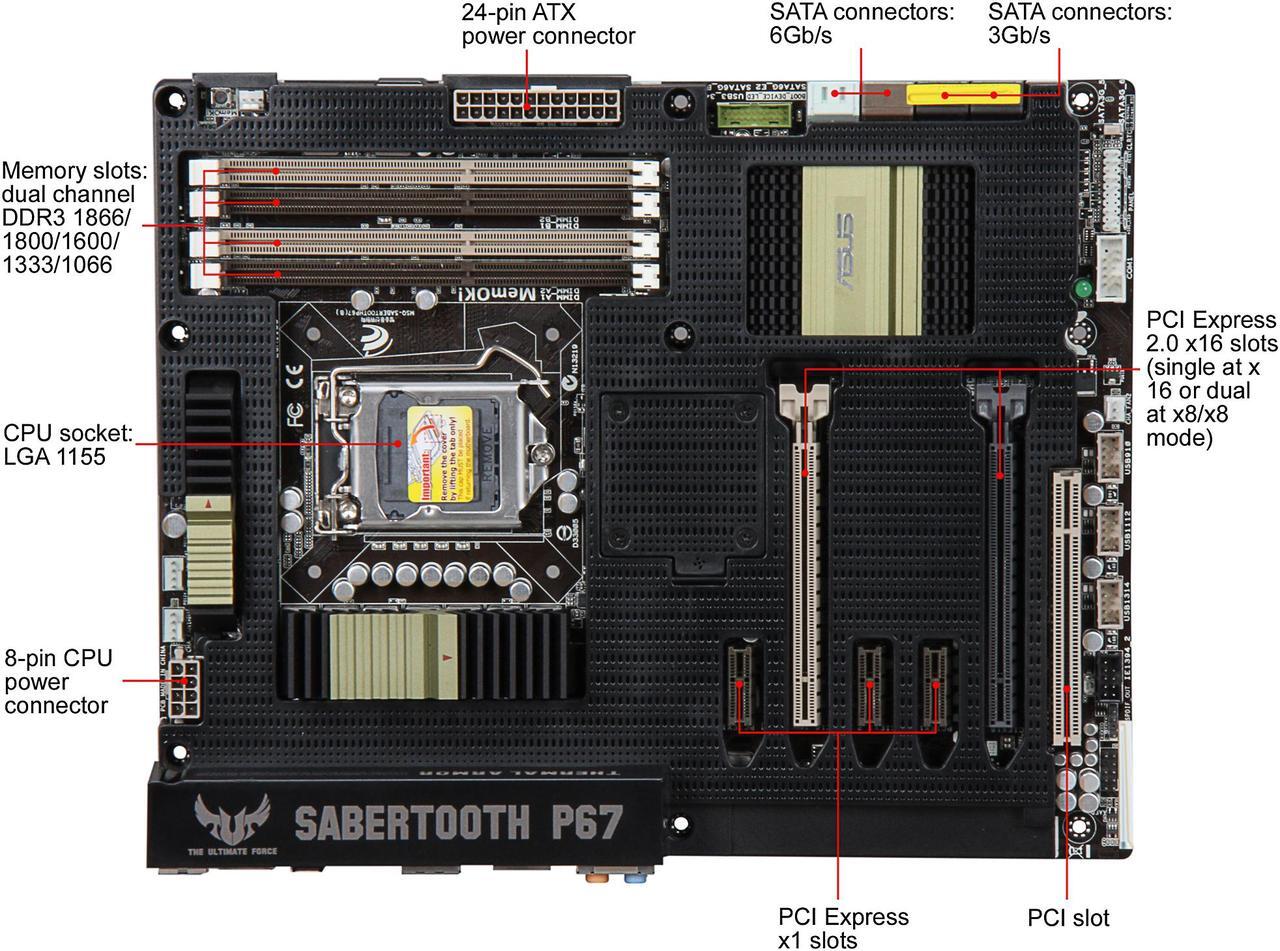 Alt view image 3 of 5 - ASUS SABERTOOTH P67 (REV 3.0) LGA 1155 Intel P67 SATA 6Gb/s USB 3.0 ATX Intel Motherboard