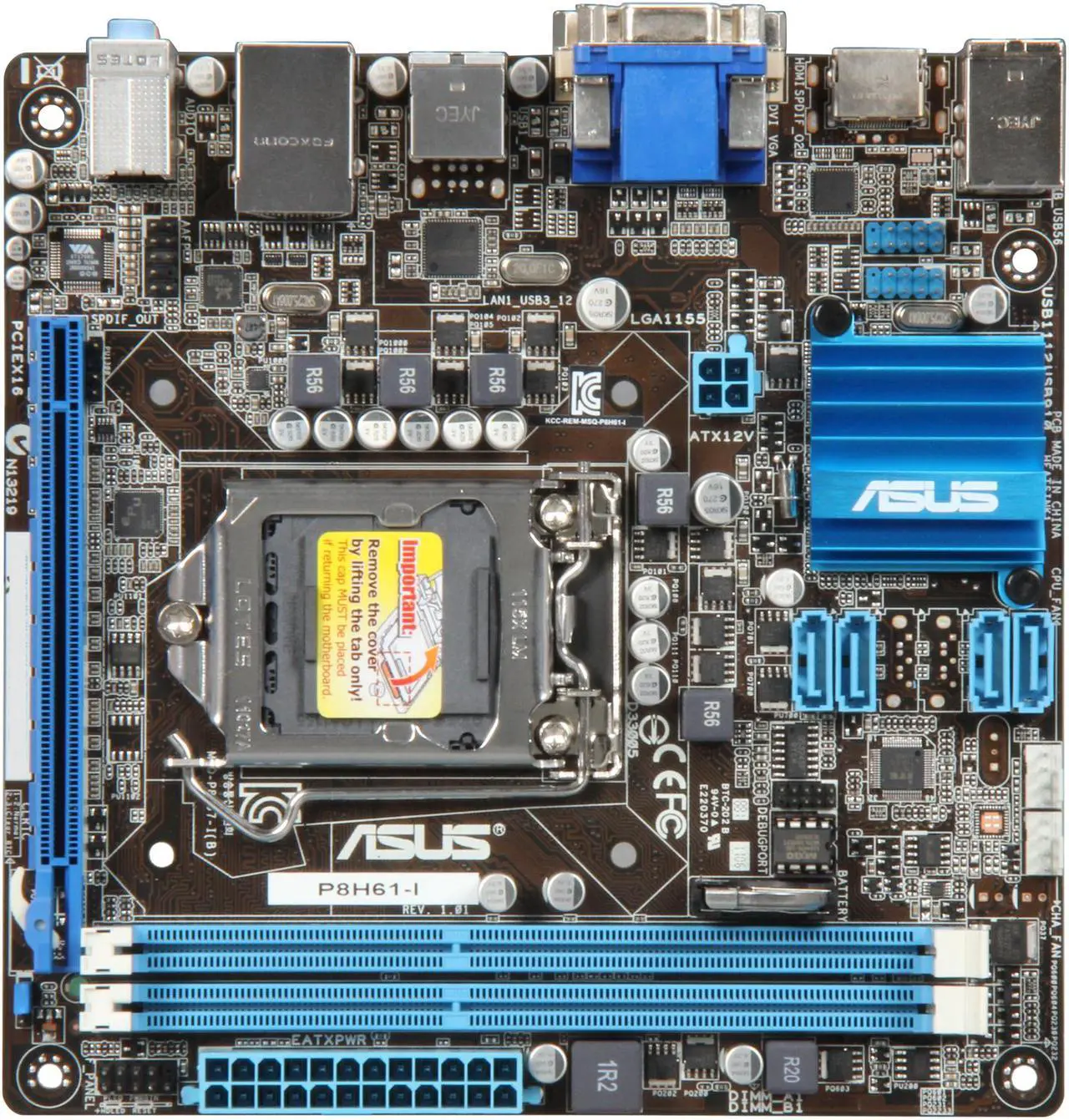 Alt view image 3 of 5 - ASUS P8H61-I (REV 3.0) LGA 1155 Intel H61 HDMI USB 3.0 Mini ITX Intel Motherboard