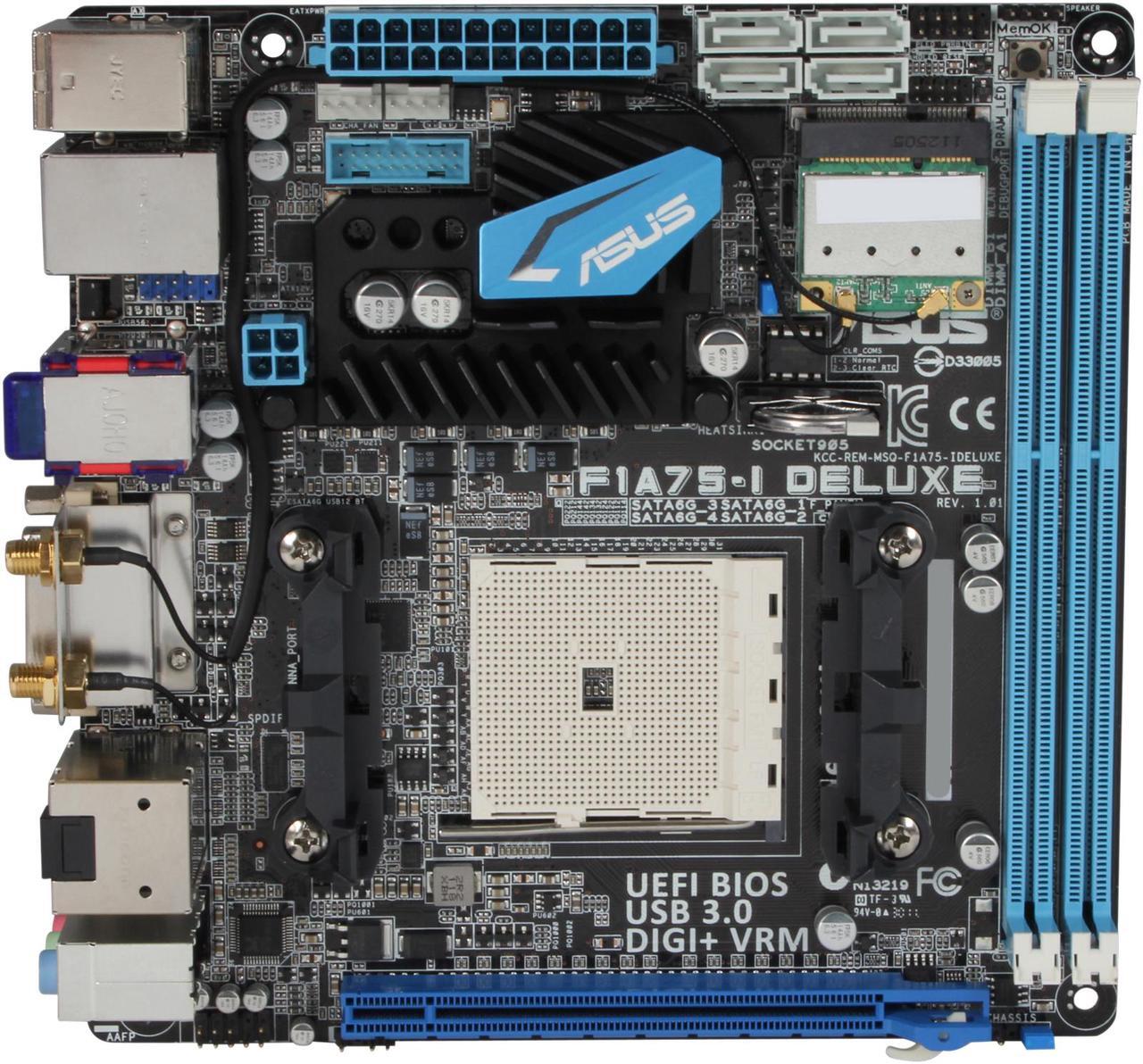 Alt view image 3 of 7 - ASUS F1A75-I Deluxe FM1 AMD A75 (Hudson D3) USB 3.0 HDMI Mini ITX AMD Motherboard