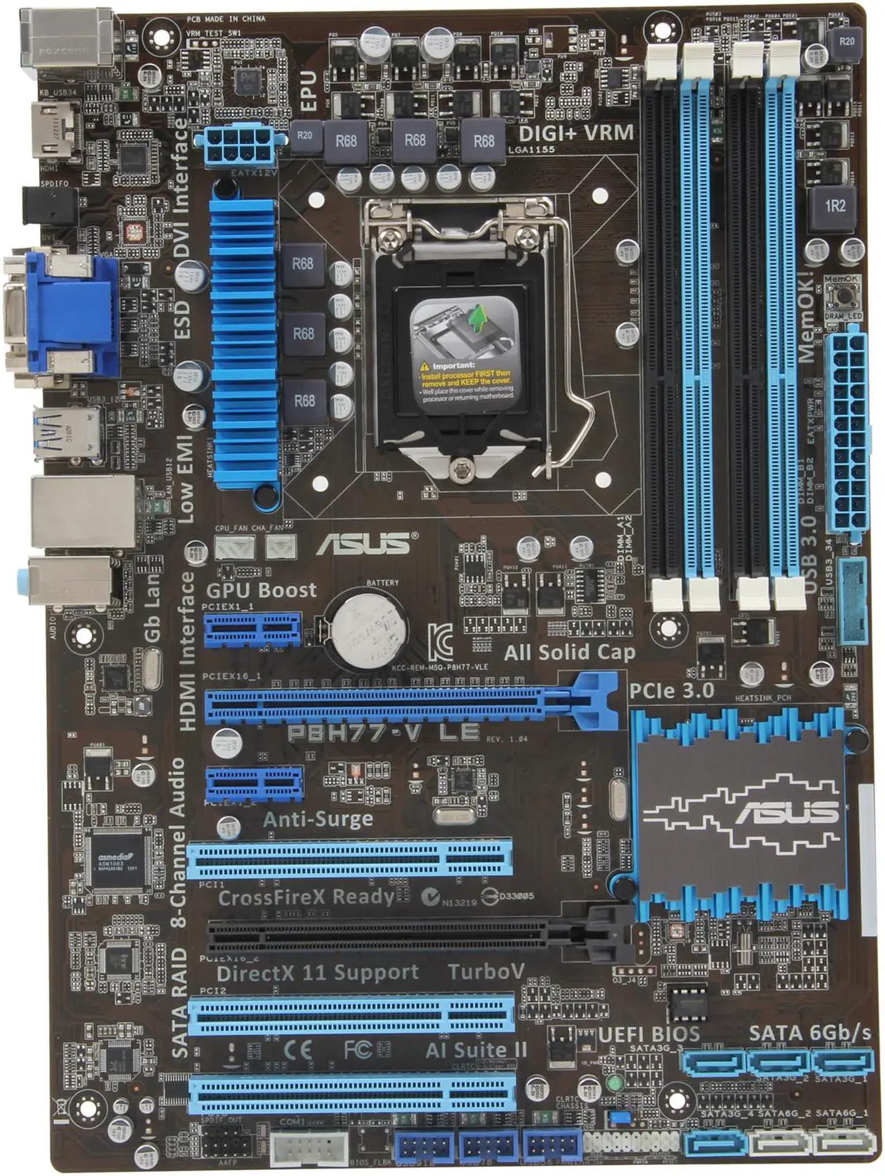 Alt view image 3 of 5 - ASUS P8H77-V LE LGA 1155 Intel H77 HDMI USB 3.0 ATX Intel Motherboard