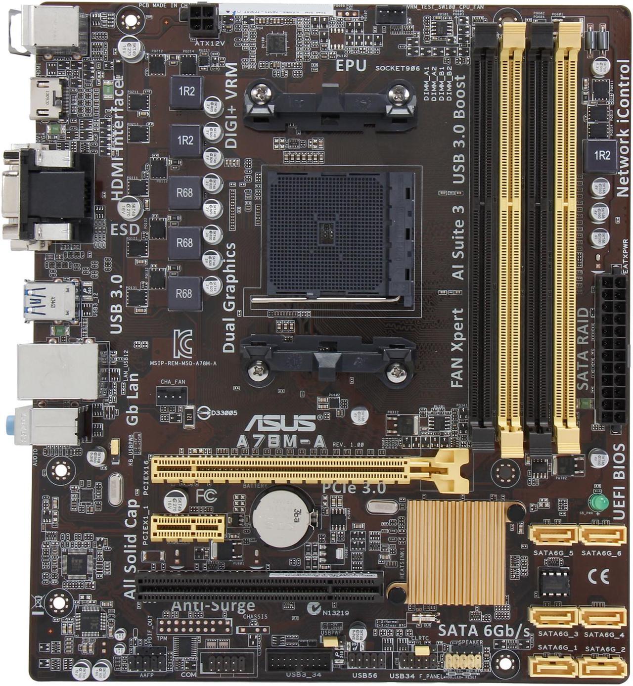 Alt view image 3 of 5 - ASUS A78M-A FM2+ AMD A78 (Bolton D3) USB 3.0 HDMI Micro ATX AMD Motherboard