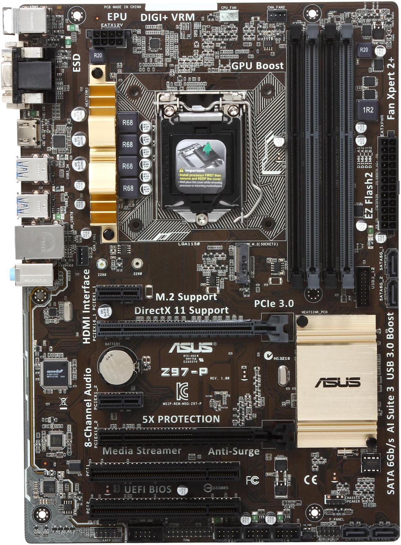 Alt view image 3 of 5 - ASUS Z97-P LGA 1150 Intel Z97 HDMI SATA 6Gb/s USB 3.0 ATX Intel Motherboard