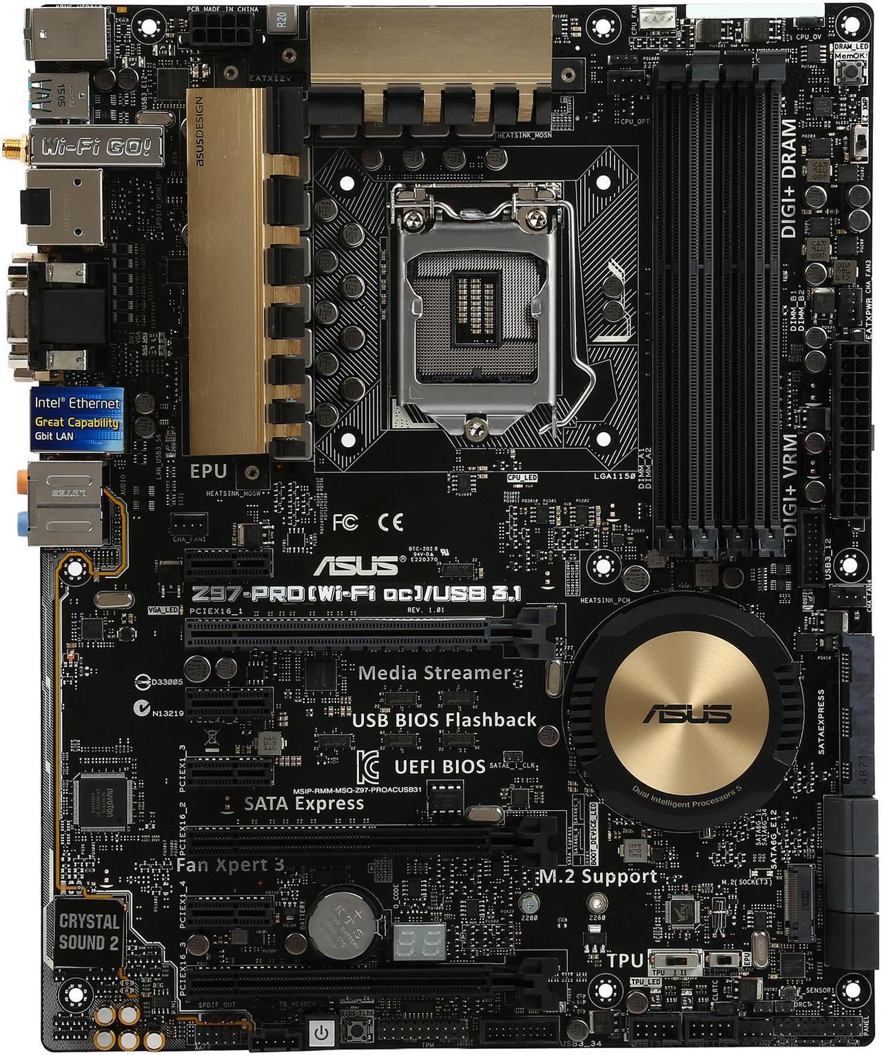 Alt view image 3 of 5 - ASUS Z97-PRO(Wi-Fi ac)/USB 3.1 LGA 1150 Intel Z97 HDMI SATA 6Gb/s USB 3.1 ATX Intel Motherboard