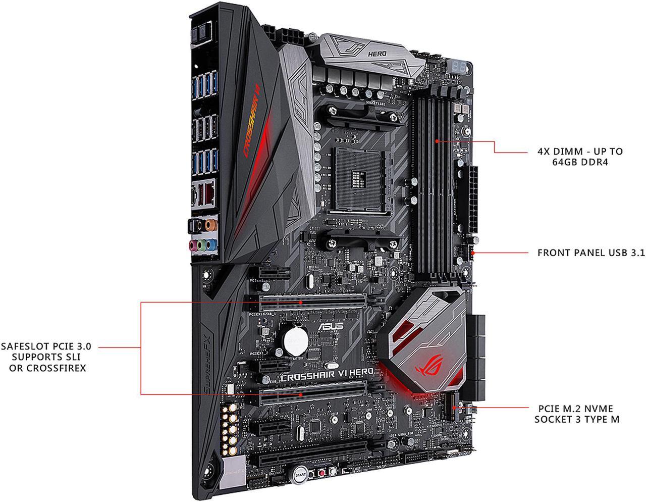 Alt view image 3 of 6 - ASUS ROG Crosshair VI Hero AM4 AMD X370 USB 3.1 ATX AMD Motherboard