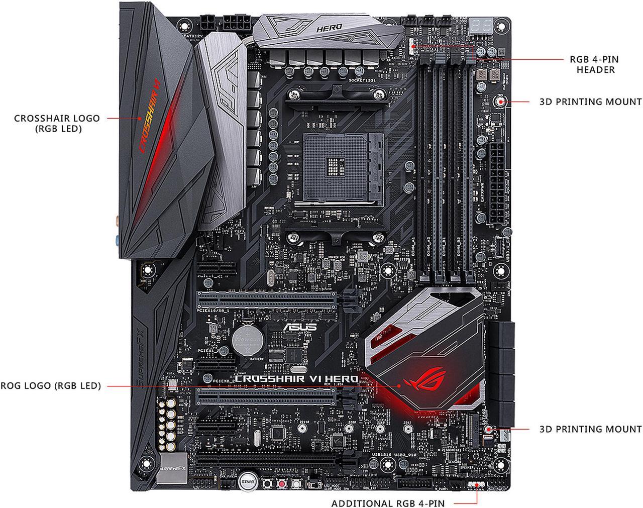 Alt view image 2 of 6 - ASUS ROG Crosshair VI Hero AM4 AMD X370 USB 3.1 ATX AMD Motherboard