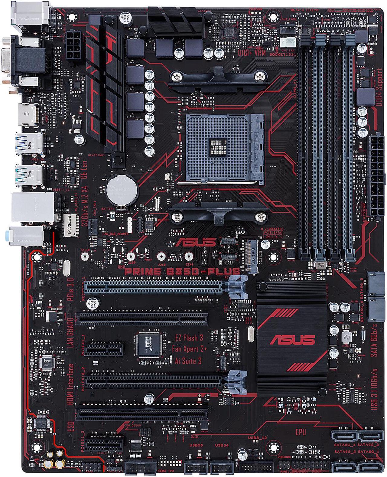 Alt view image 2 of 6 - ASUS PRIME B350-PLUS AM4 AMD B350 SATA 6Gb/s USB 3.1 HDMI ATX Motherboards - AMD
