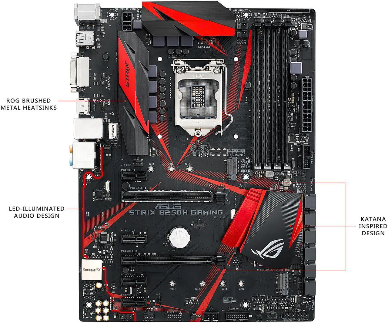 Alt view image 2 of 7 - ASUS ROG STRIX B250H GAMING LGA1151 DDR4 HDMI DVI M.2 B250 ATX Motherboard with USB 3.1